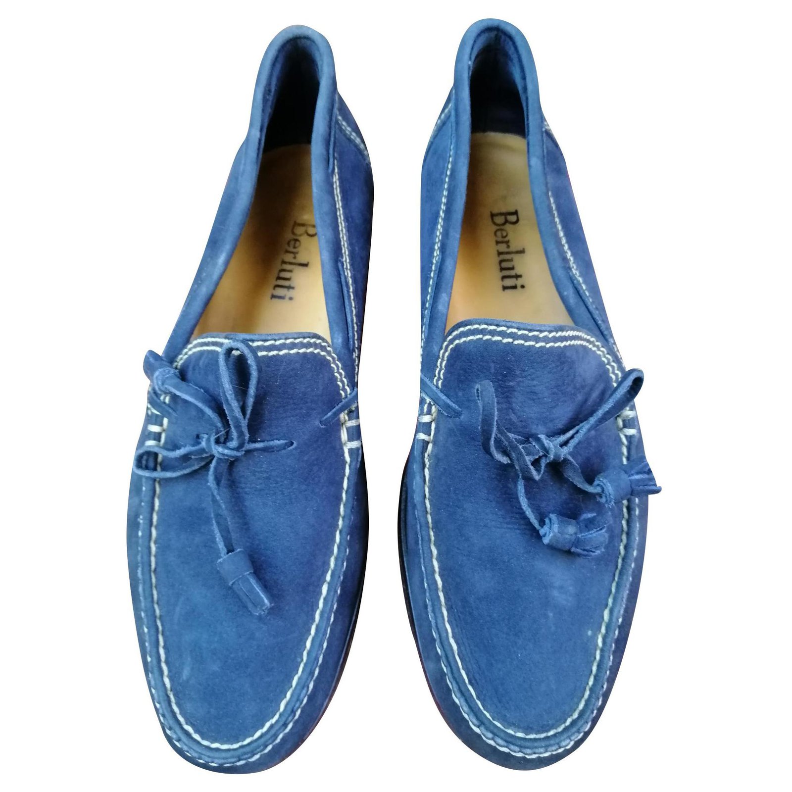 berluti, Beautiful loafers BERLUTI Blue Deerskin ref.154120 - Joli Closet