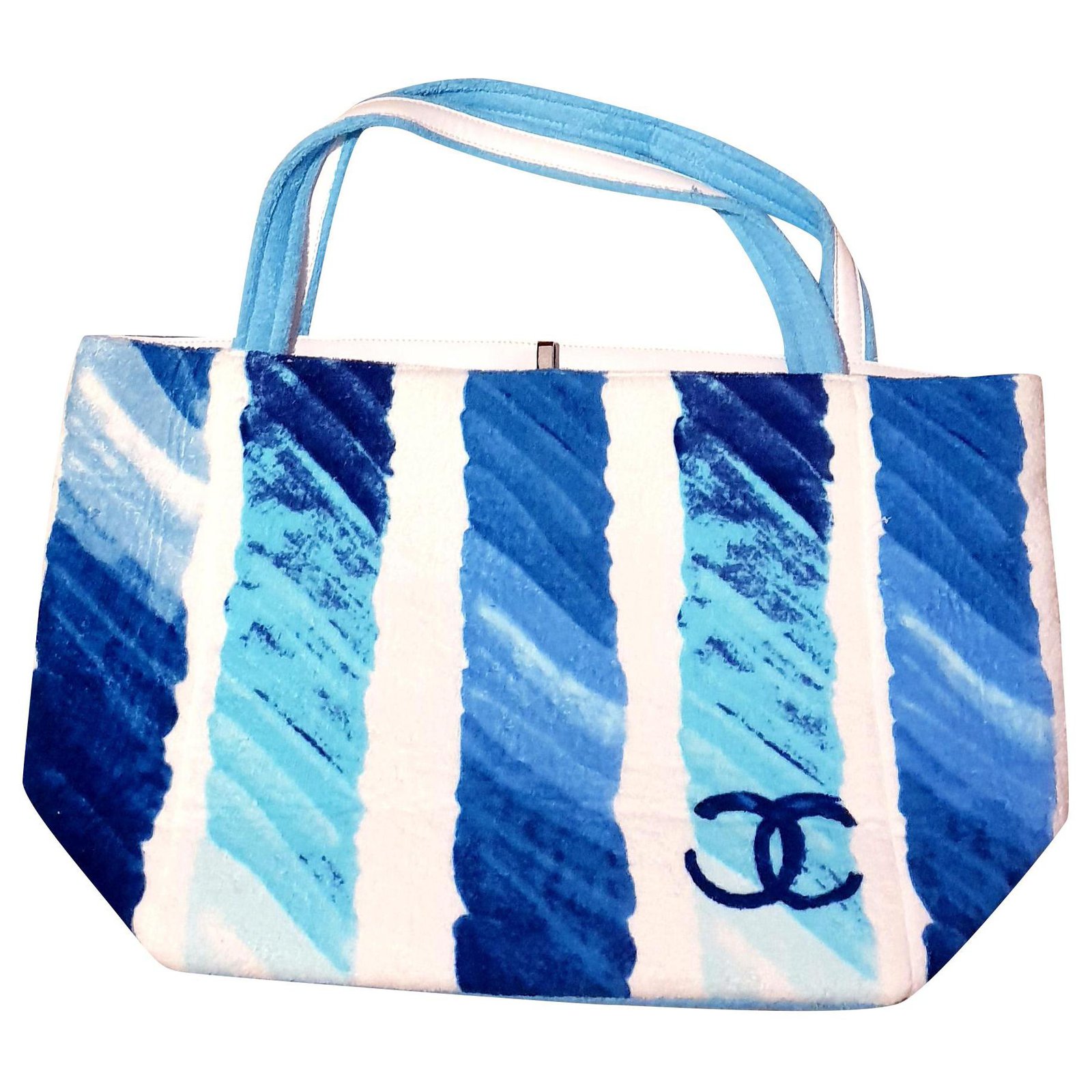 New Chanel tote bag White Blue Turquoise Leather Cotton ref.154320 - Joli  Closet