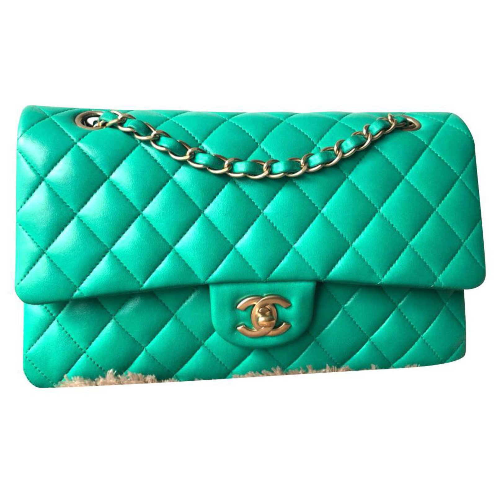 Chanel Green Classic New Mini Patent Leather Flap Bag