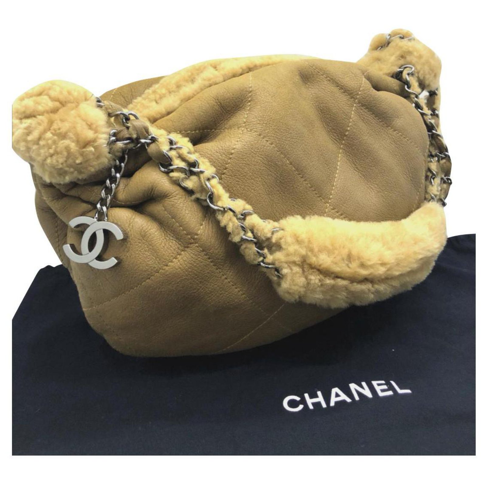 Chanel Coco Neige Flap Bag Quilted Suede with Shearling Large