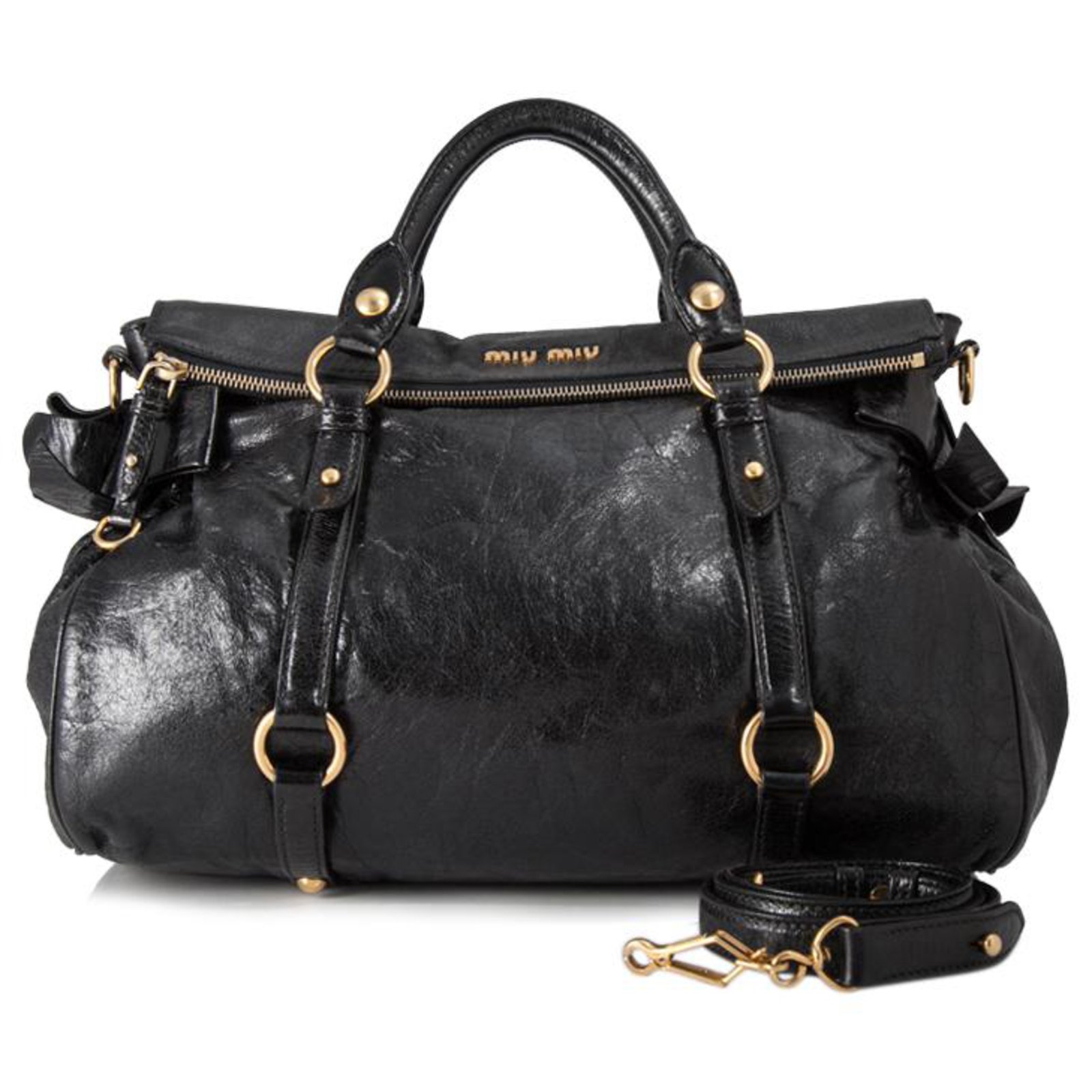 Miu Miu Black Vitello Lux Bow Handbag Leather Pony-style calfskin