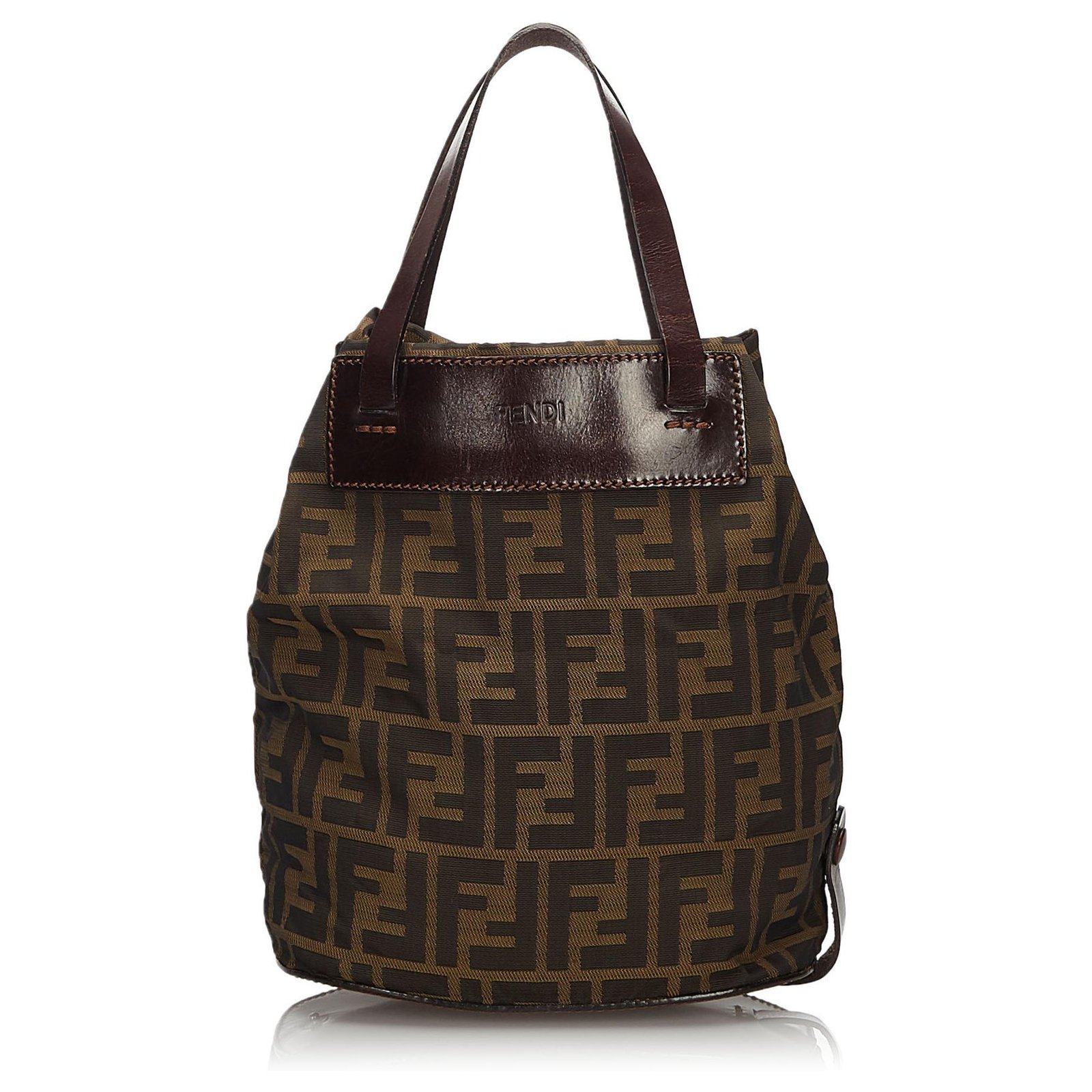 Fendi Brown Zucca Canvas Tote Bag Dark brown Leather Cloth Cloth