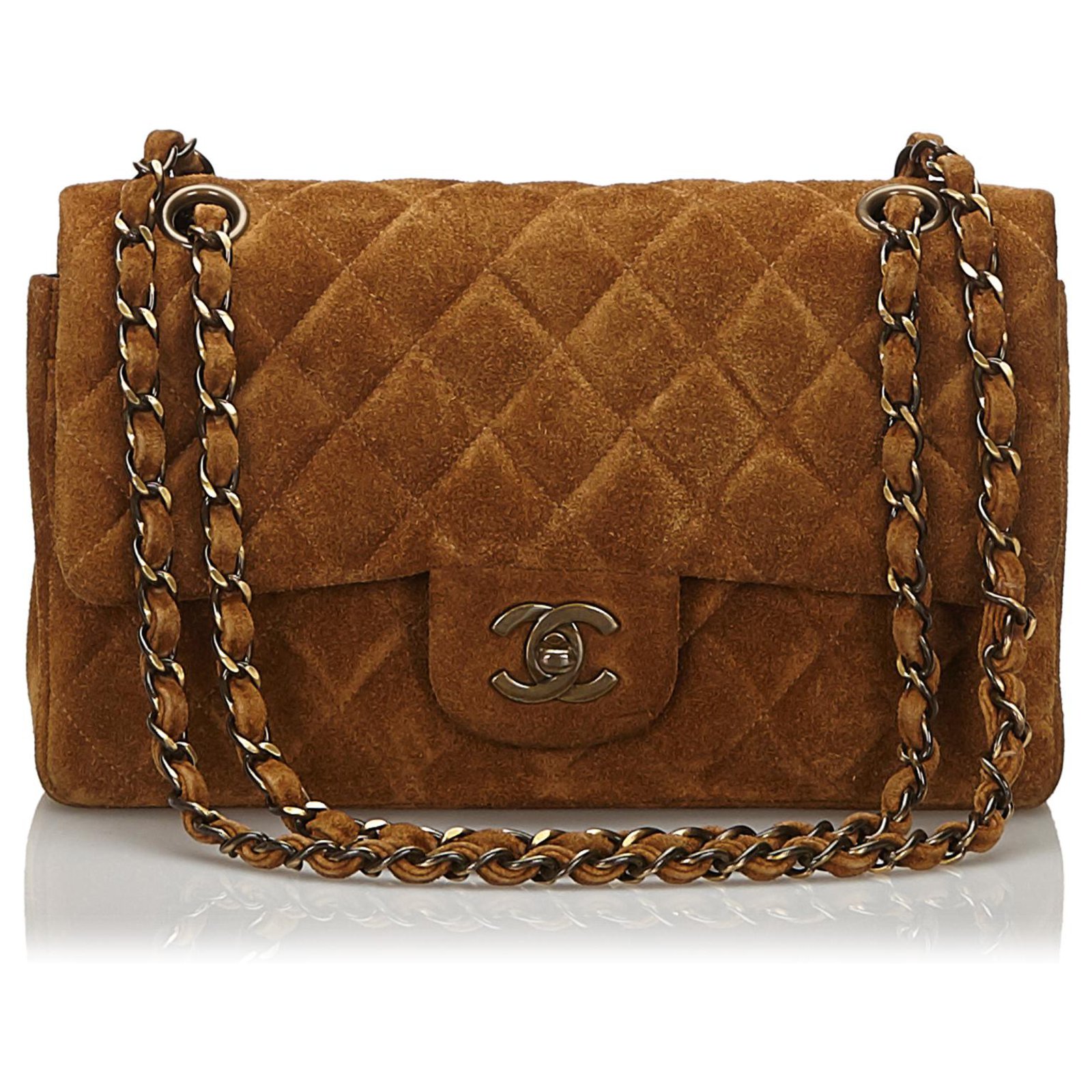 Timeless Chanel Brown Classic Small Suede lined Flap Bag Dark