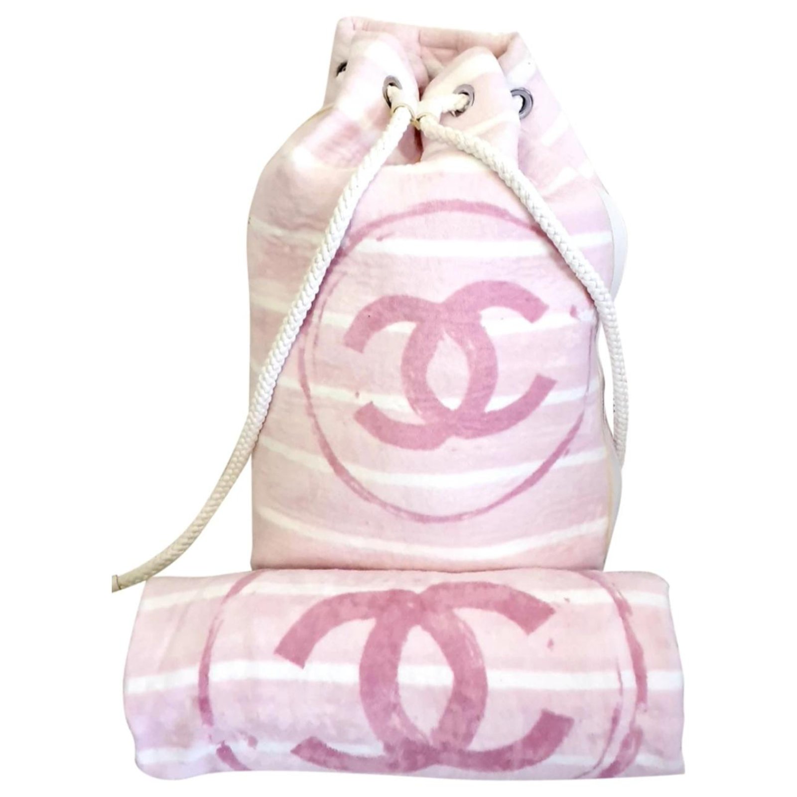 Chanel XL cotton towel terry black and white top handle beach tote bag