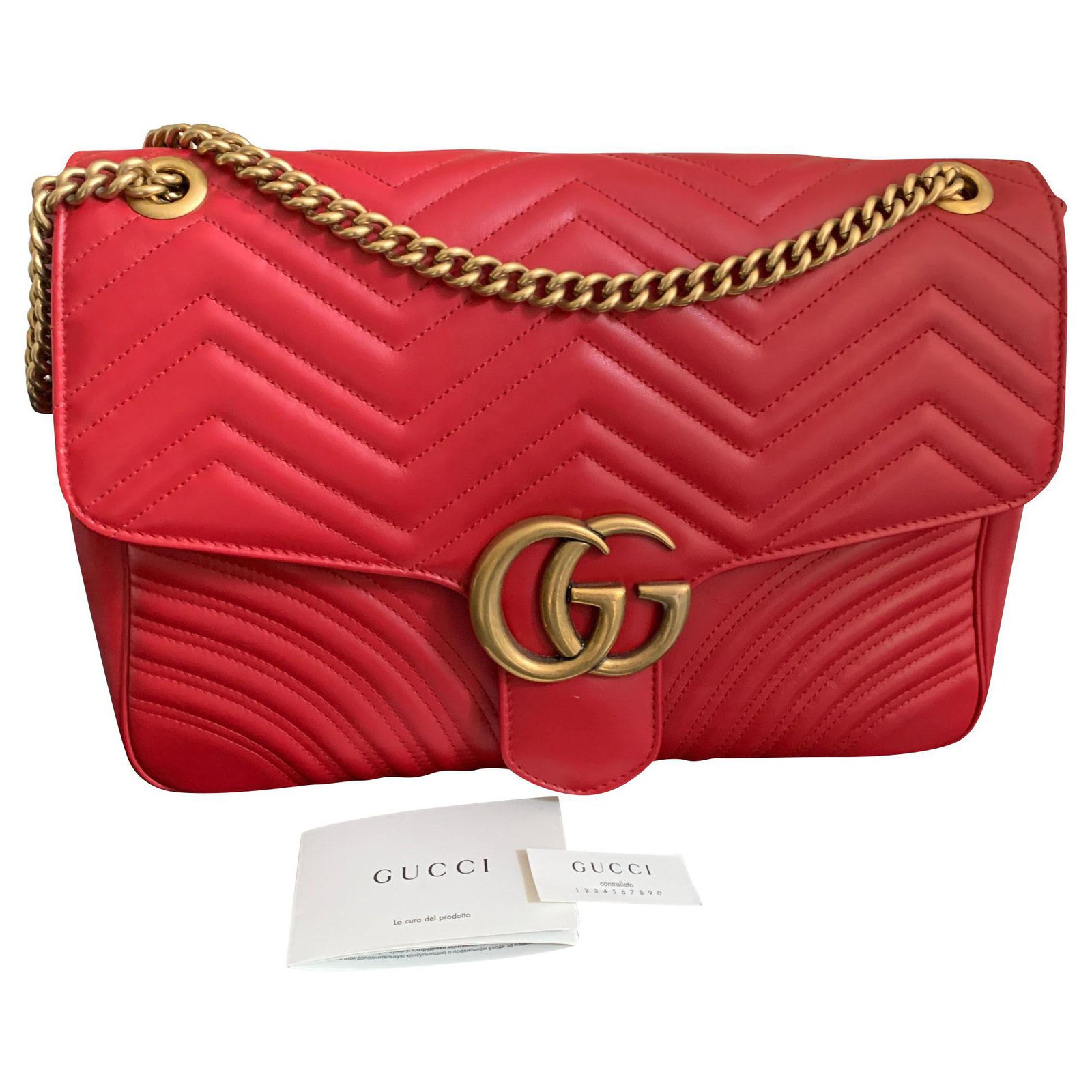GG Marmont Gucci Wide Leather Shoulder Bag Red ref.154893 - Joli Closet