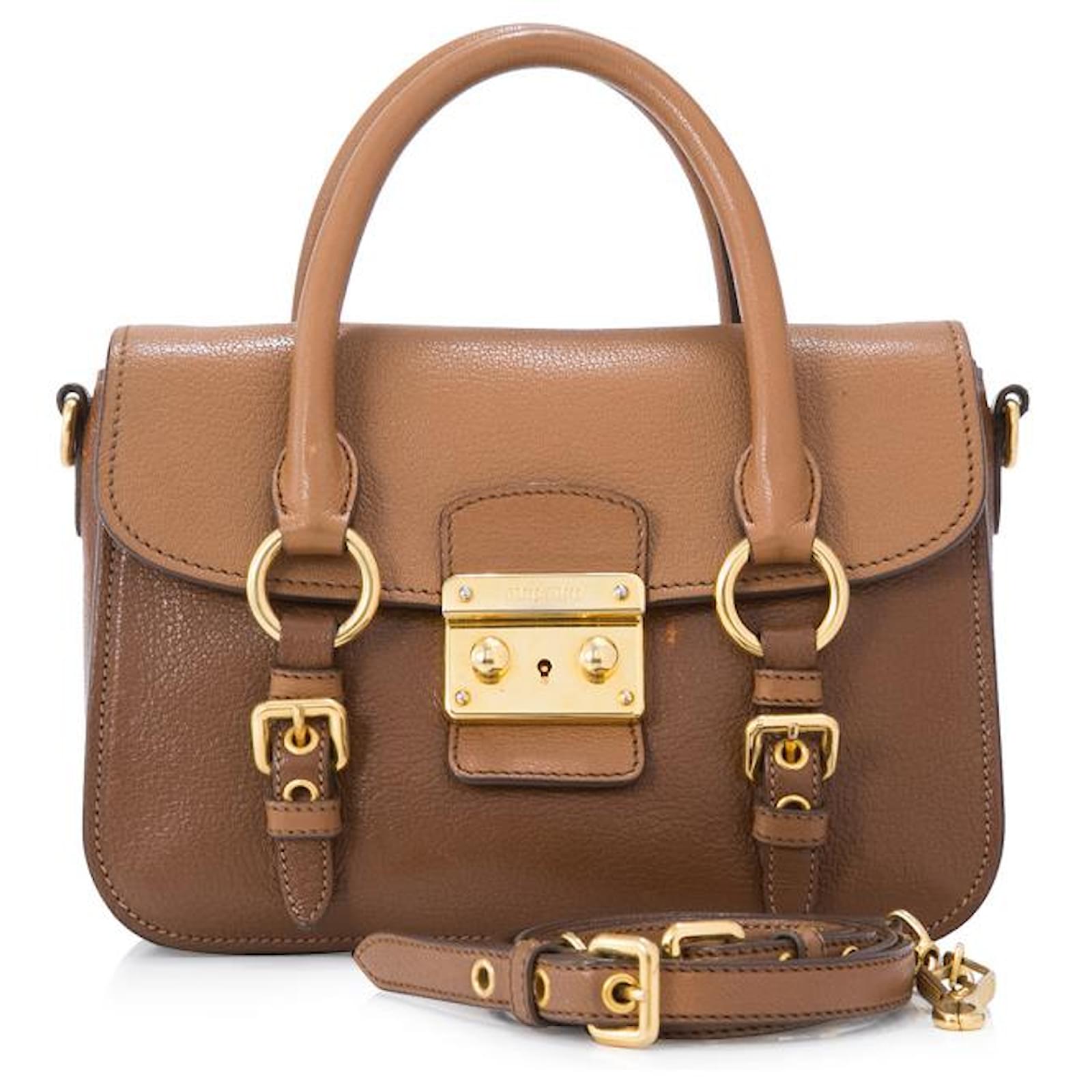 Miu Miu Brown Leather Medium Madras Bicolored Satchel