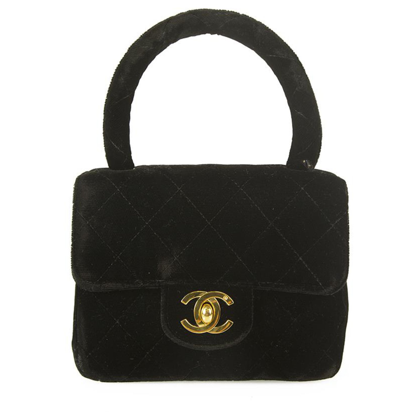 Vintage CHANEL Velvet Micro Mini Flap Bag Black Evening handbag twist lock