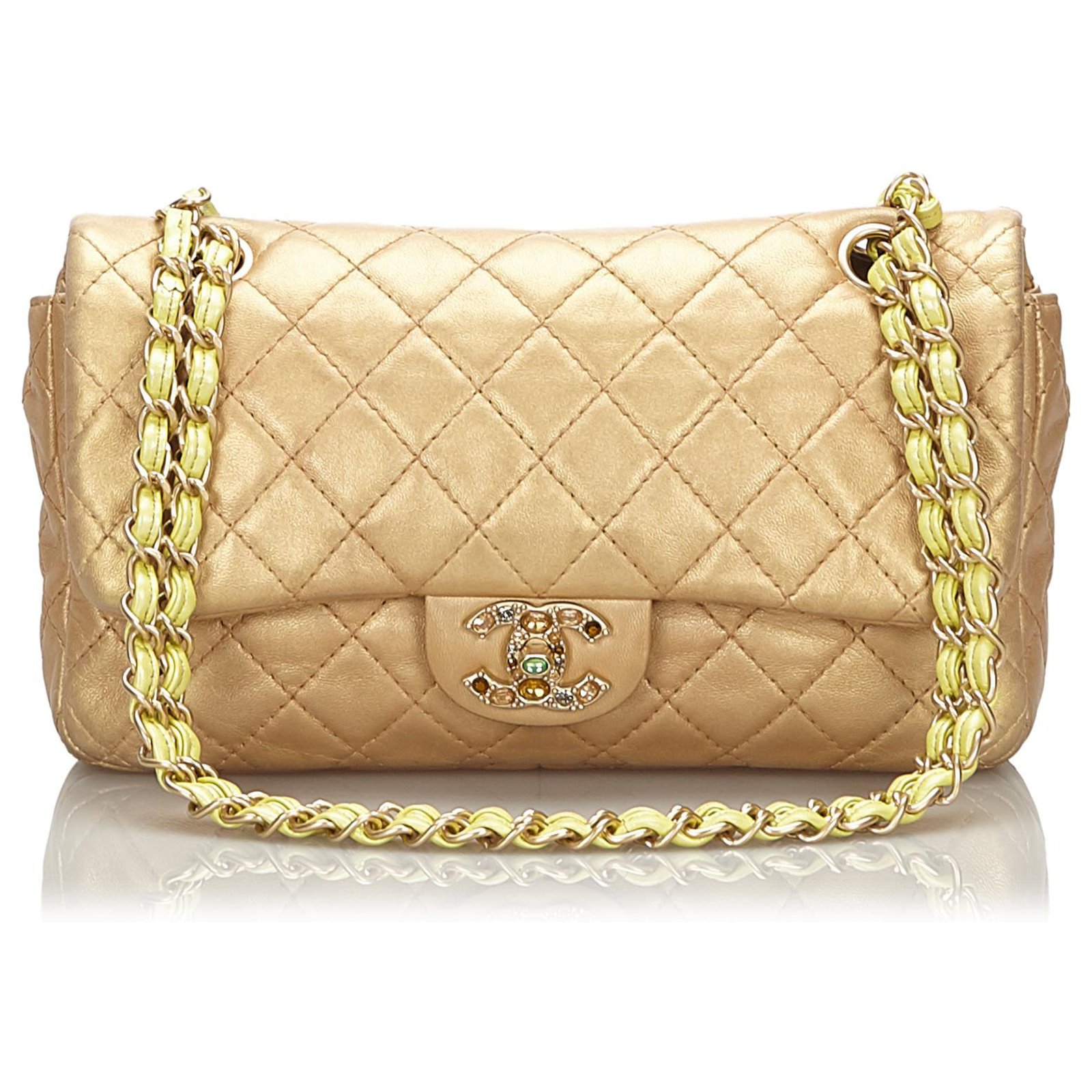 Chanel Gold Medium Lambskin Precious Jewel Single Flap Bag