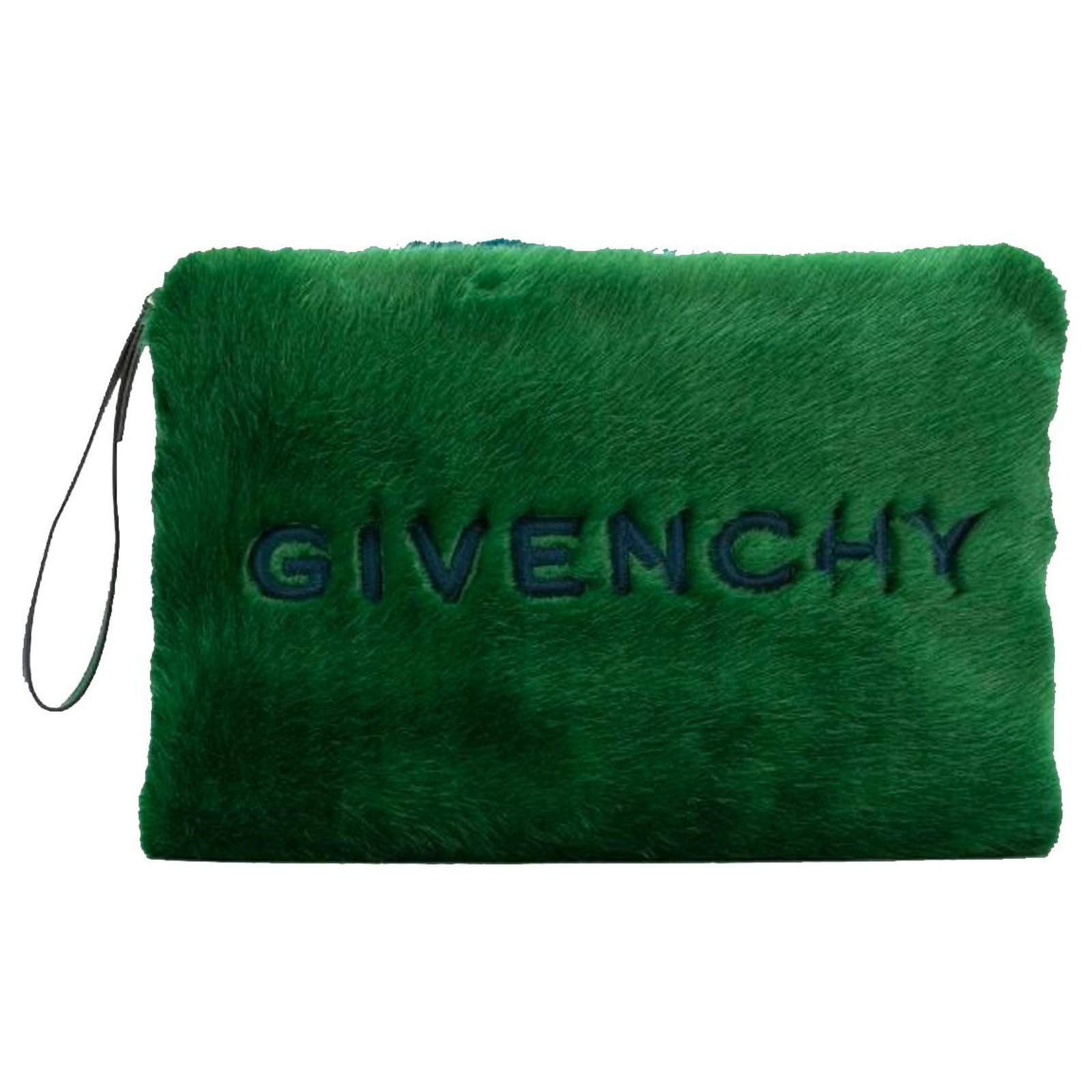 GIVENCHY Emblem Large clutch bag in faux fur Blue Green  - Joli  Closet