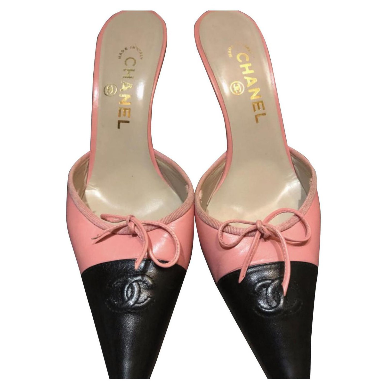 pink chanel mules