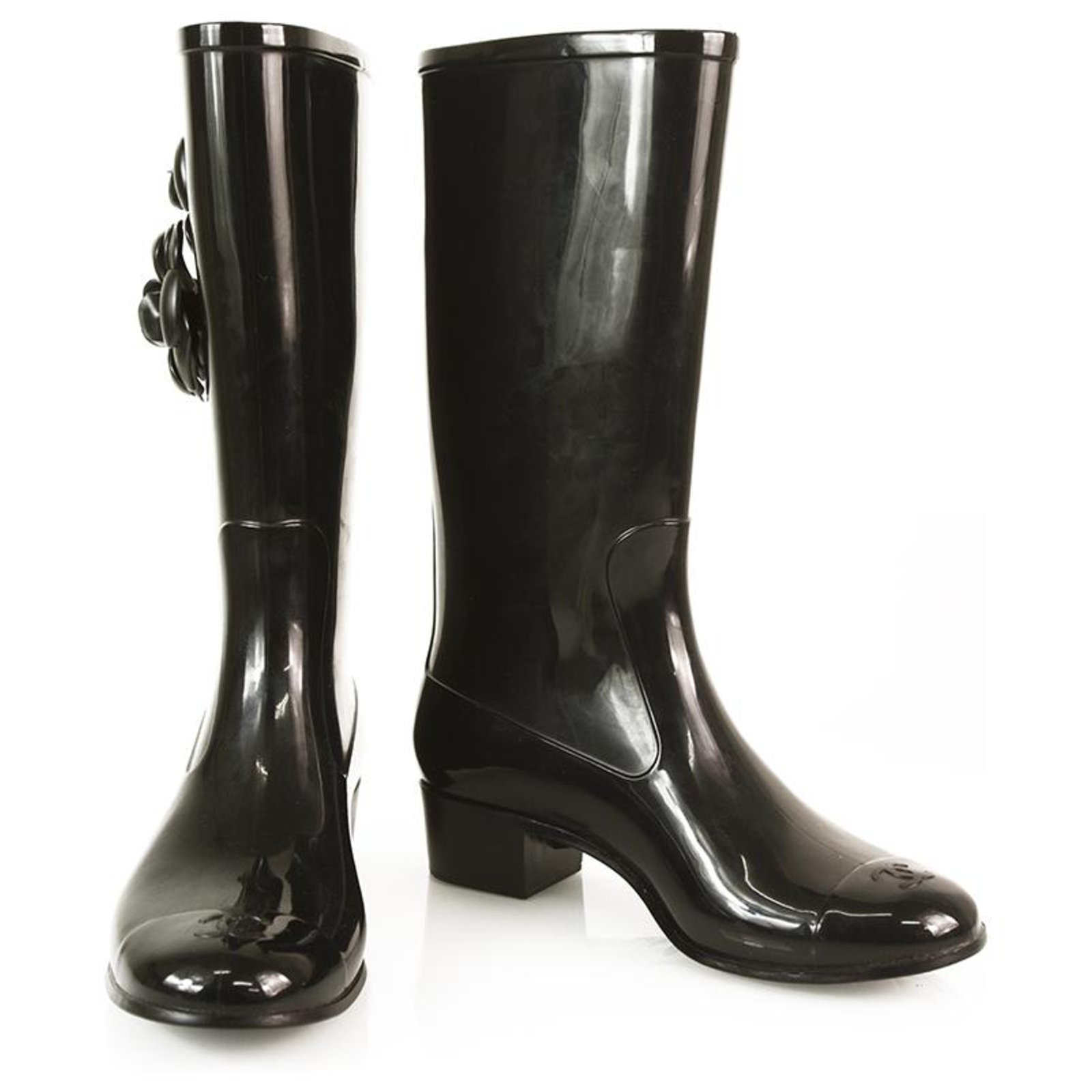 Chanel Chanel Black Rain Boots with two 