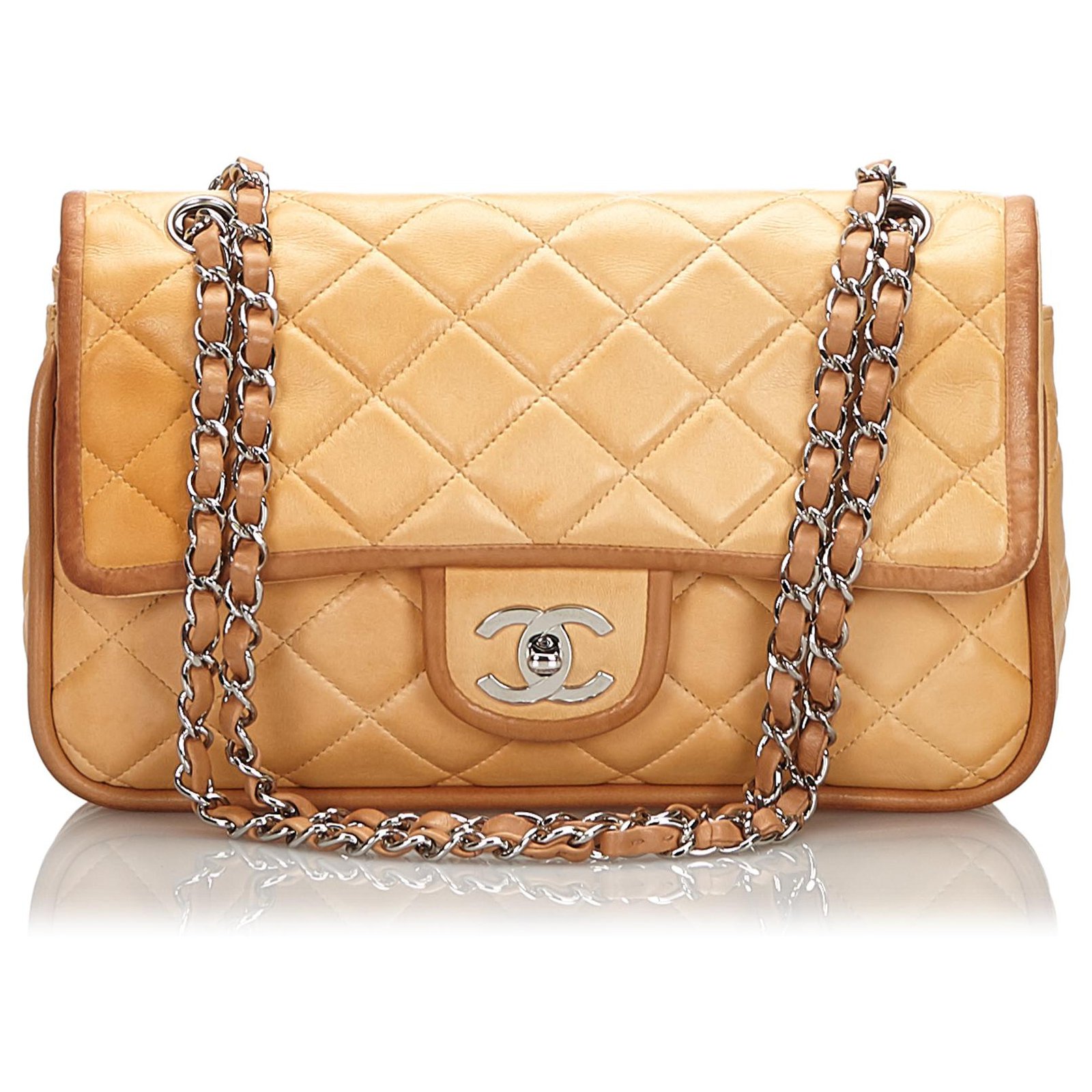 Timeless Chanel Brown Medium Lambskin lined Flap Bag Beige Light brown  Leather ref.157296 - Joli Closet