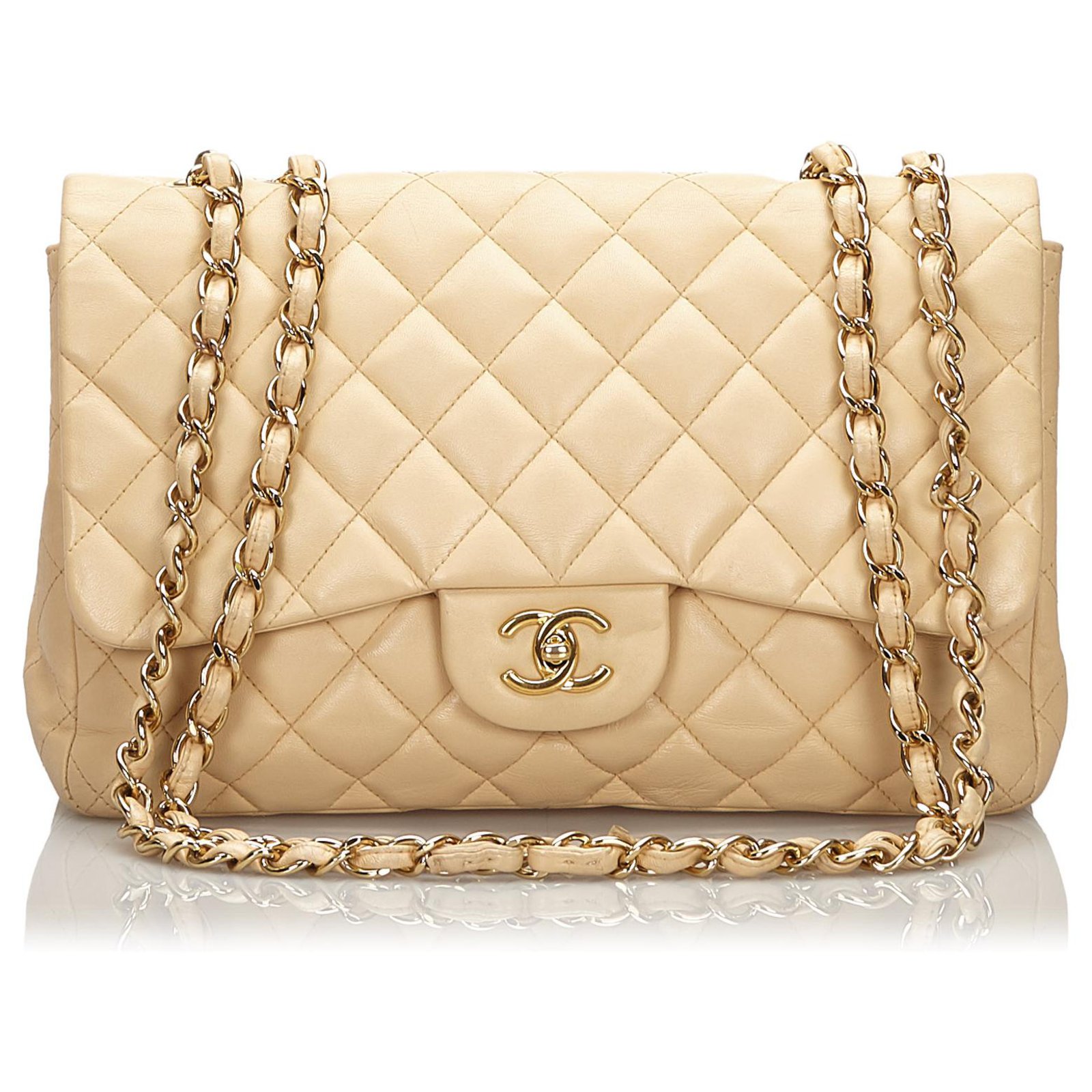 Timeless Chanel Brown Jumbo Classic Single Flap Bag Beige Leather  ref.157327 - Joli Closet