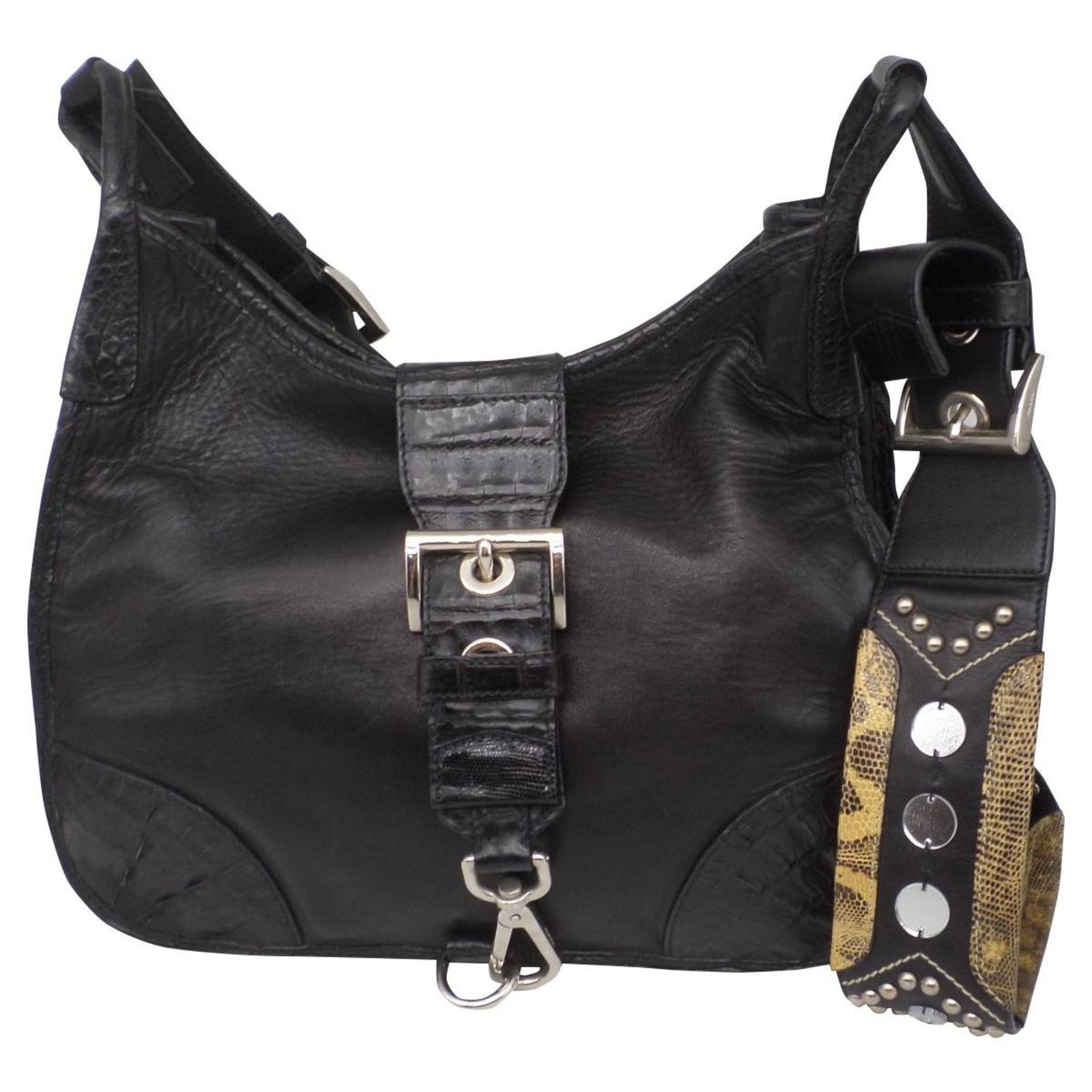 black leather crossbody hobo bag