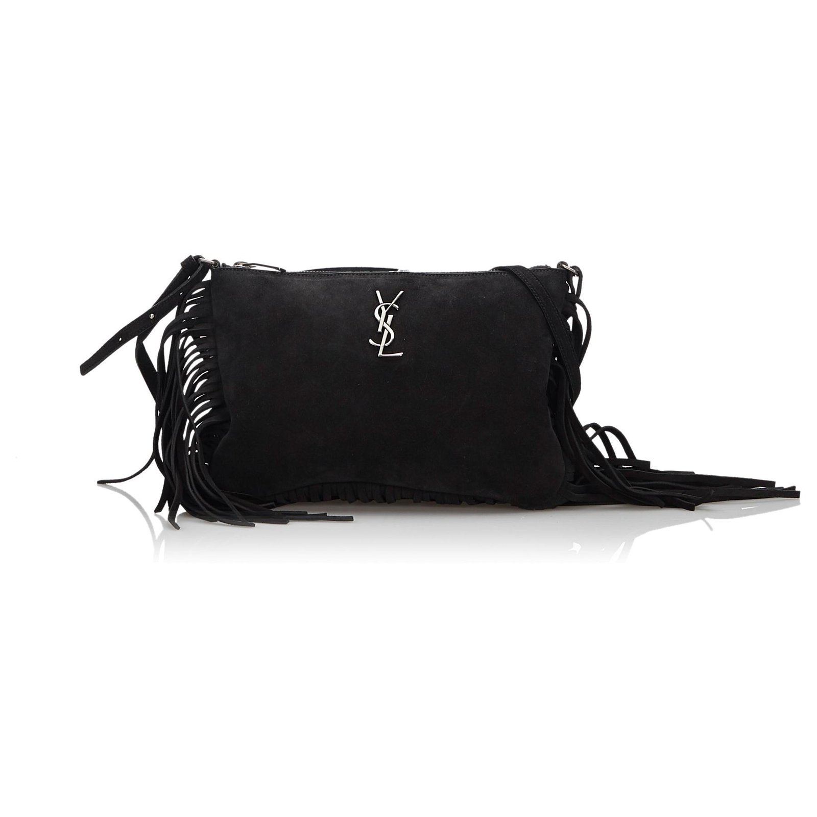 black suede fringe crossbody bag