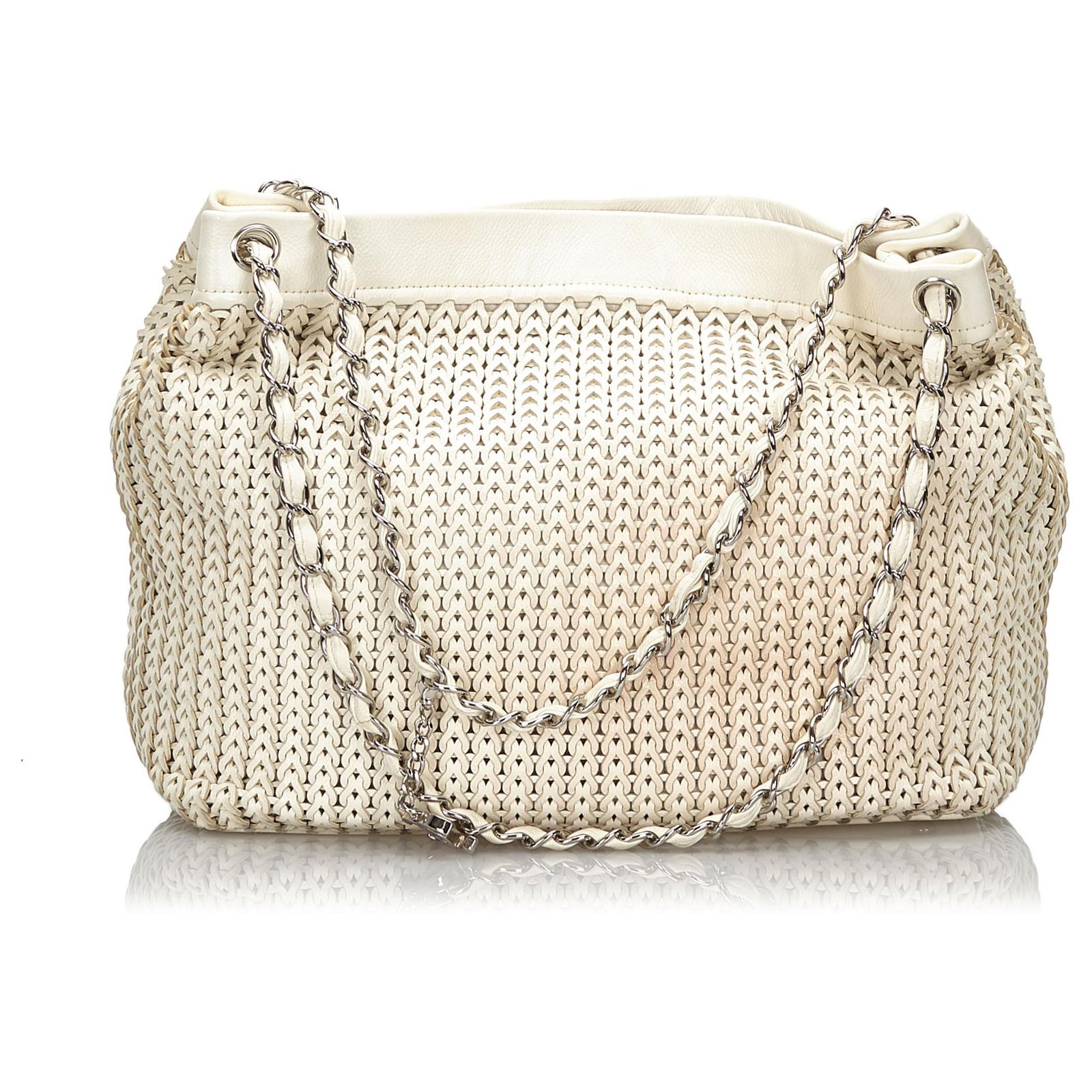 Chanel White Leather Woven Shoulder Bag ref.157664 - Joli Closet