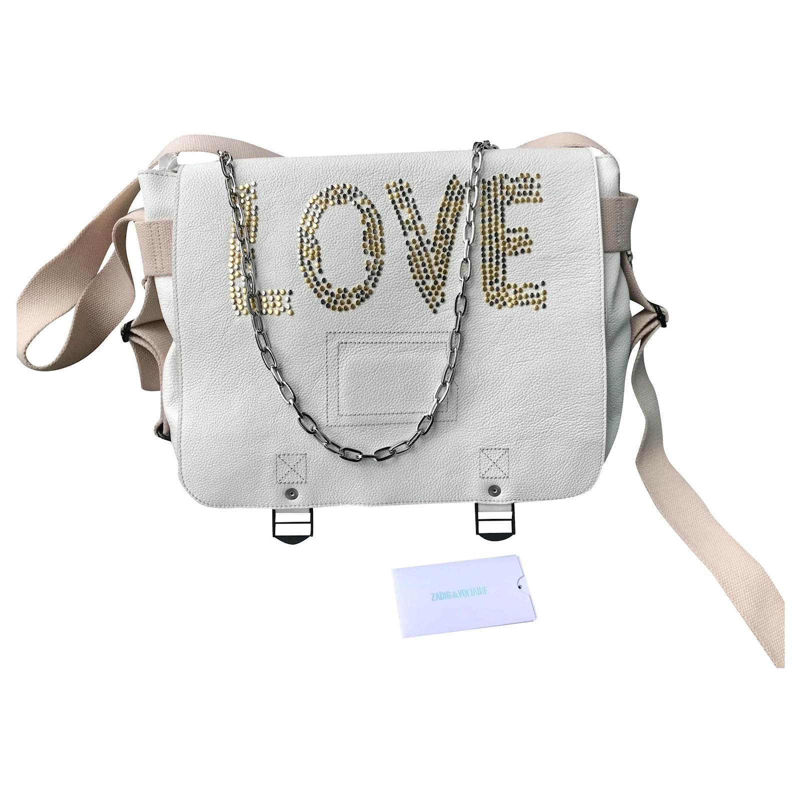 Zadig \u0026 Voltaire Bolsa de mensajero confeccionada Blanco roto Cuero  ref.158241 - Joli Closet