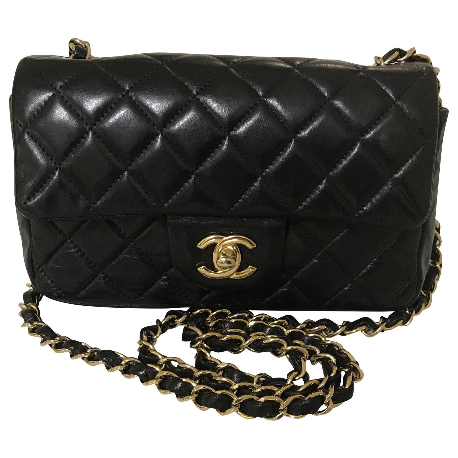 Timeless Chanel Mini Rectangular Classic Flap Bag Black Leather