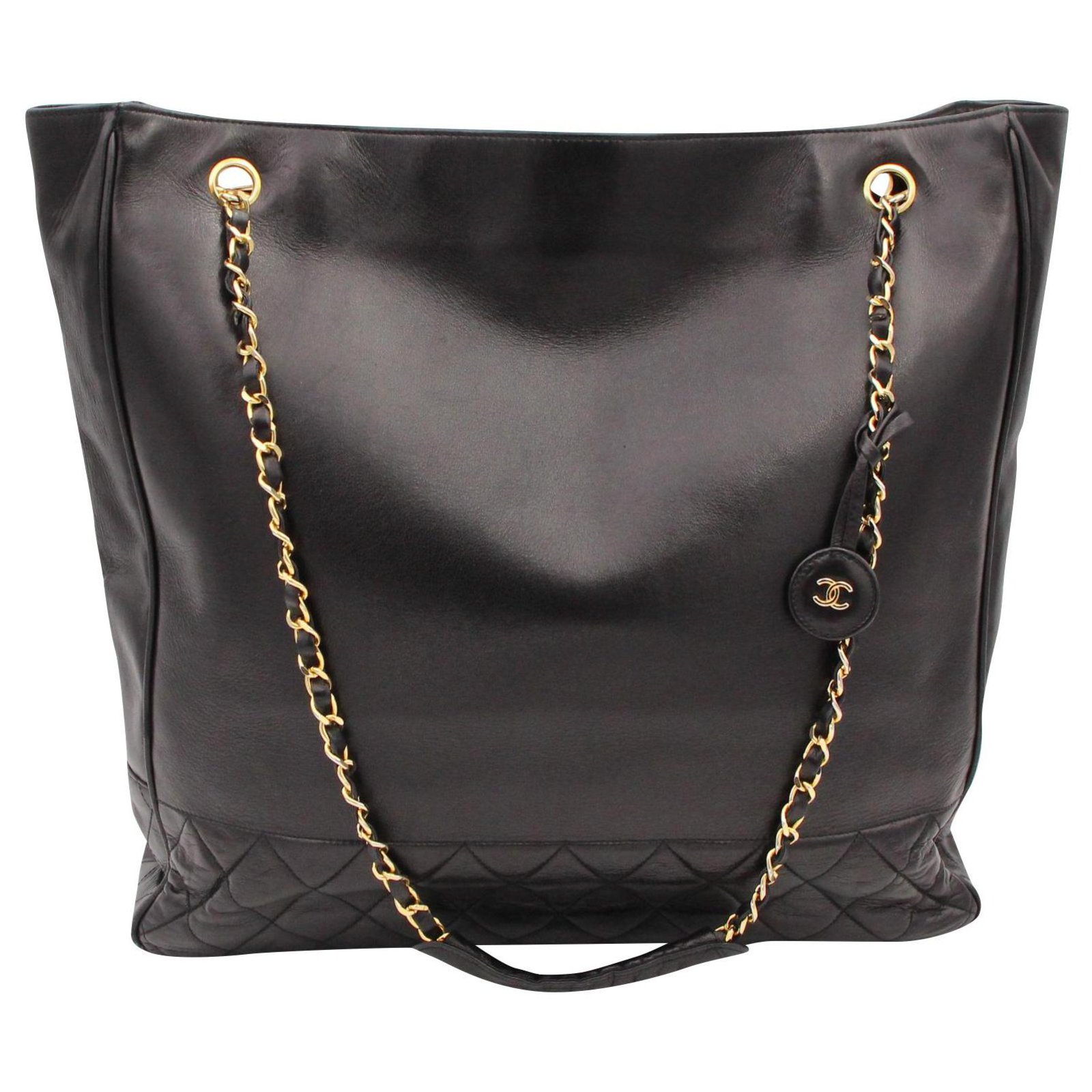 Vintage Chanel Bag Large Shopping Bag Black Leather ref.158438