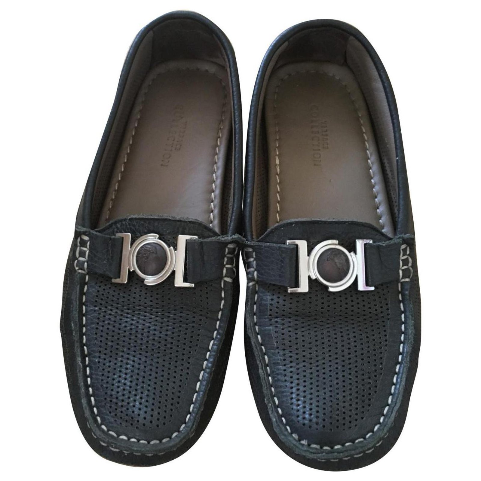 navy blue versace loafers