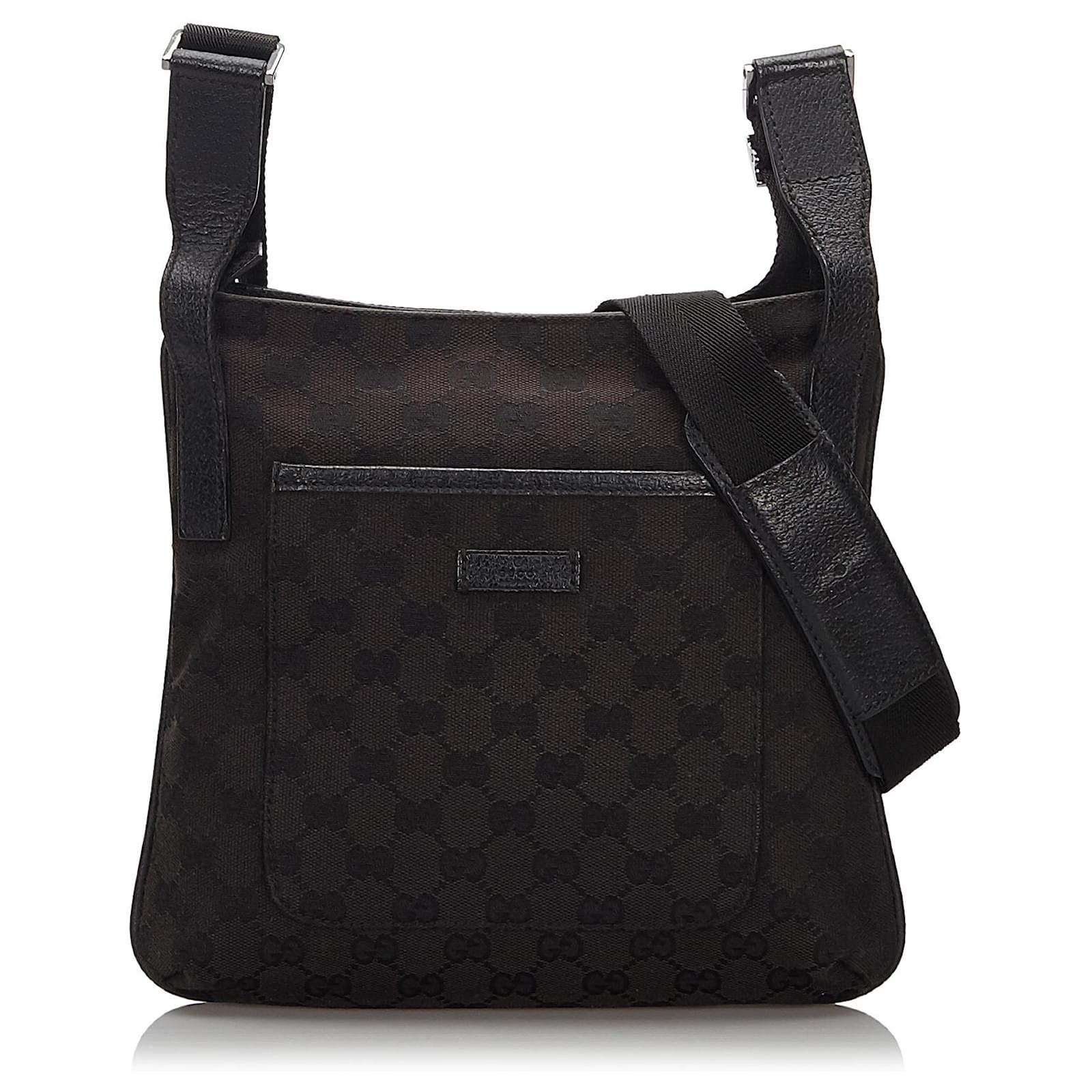 Gucci Black GG Canvas Crossbody Bag Leather Cloth Cloth ref.158834