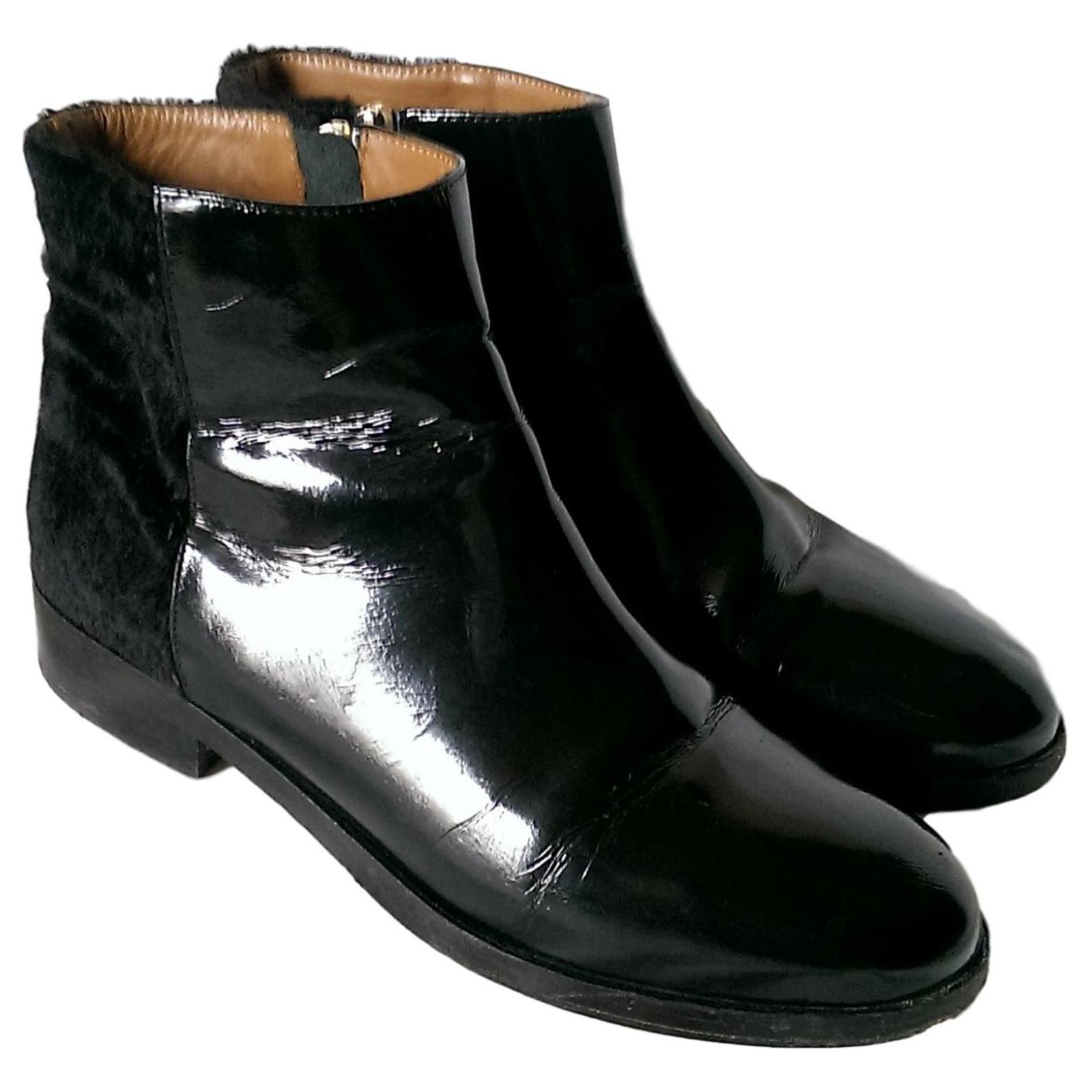 patent leather flat boots