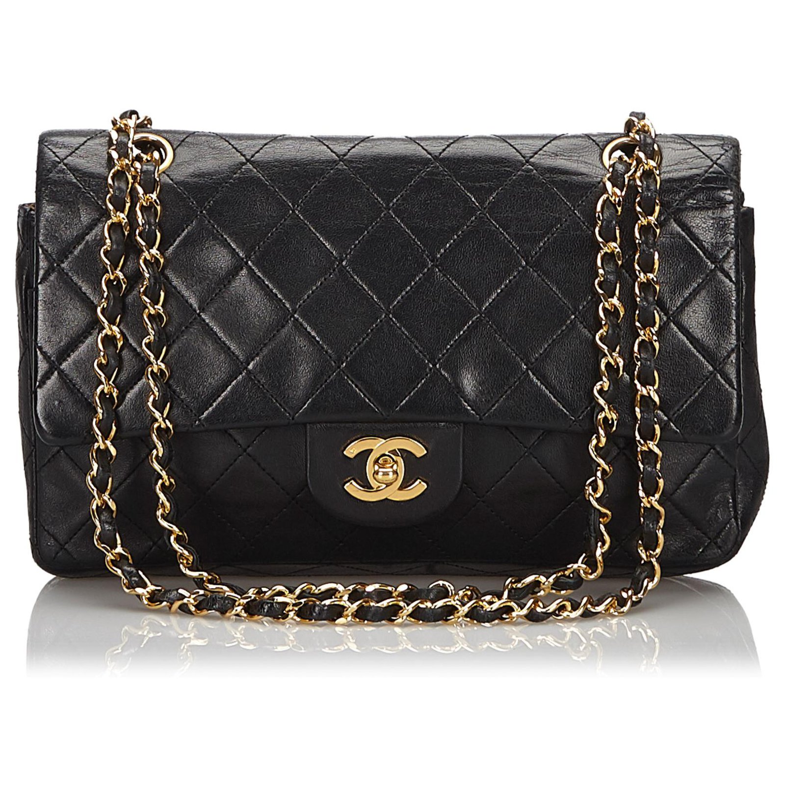 Timeless Chanel Black Classic Medium Lambskin Double Flap Bag