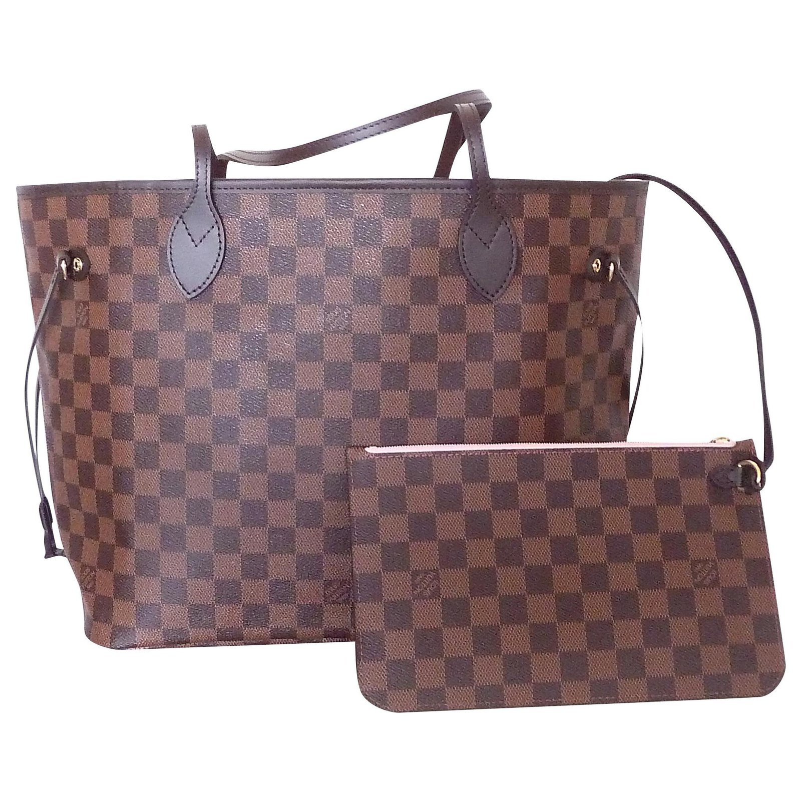 Vuitton Bag Neverfull MM Damier Rose Brown Leather ref.159247 Joli Closet
