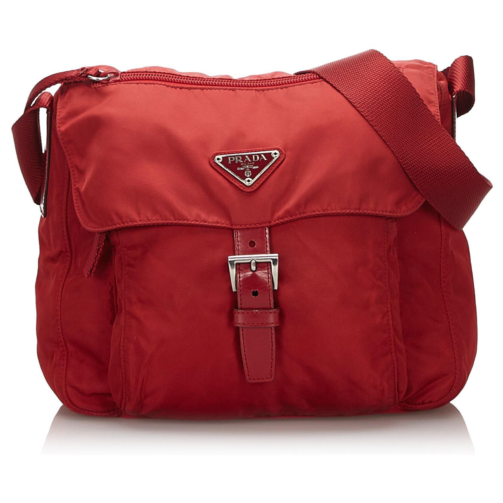 Prada Red Nylon Crossbody Bag Leather Cloth ref.159999 - Joli Closet