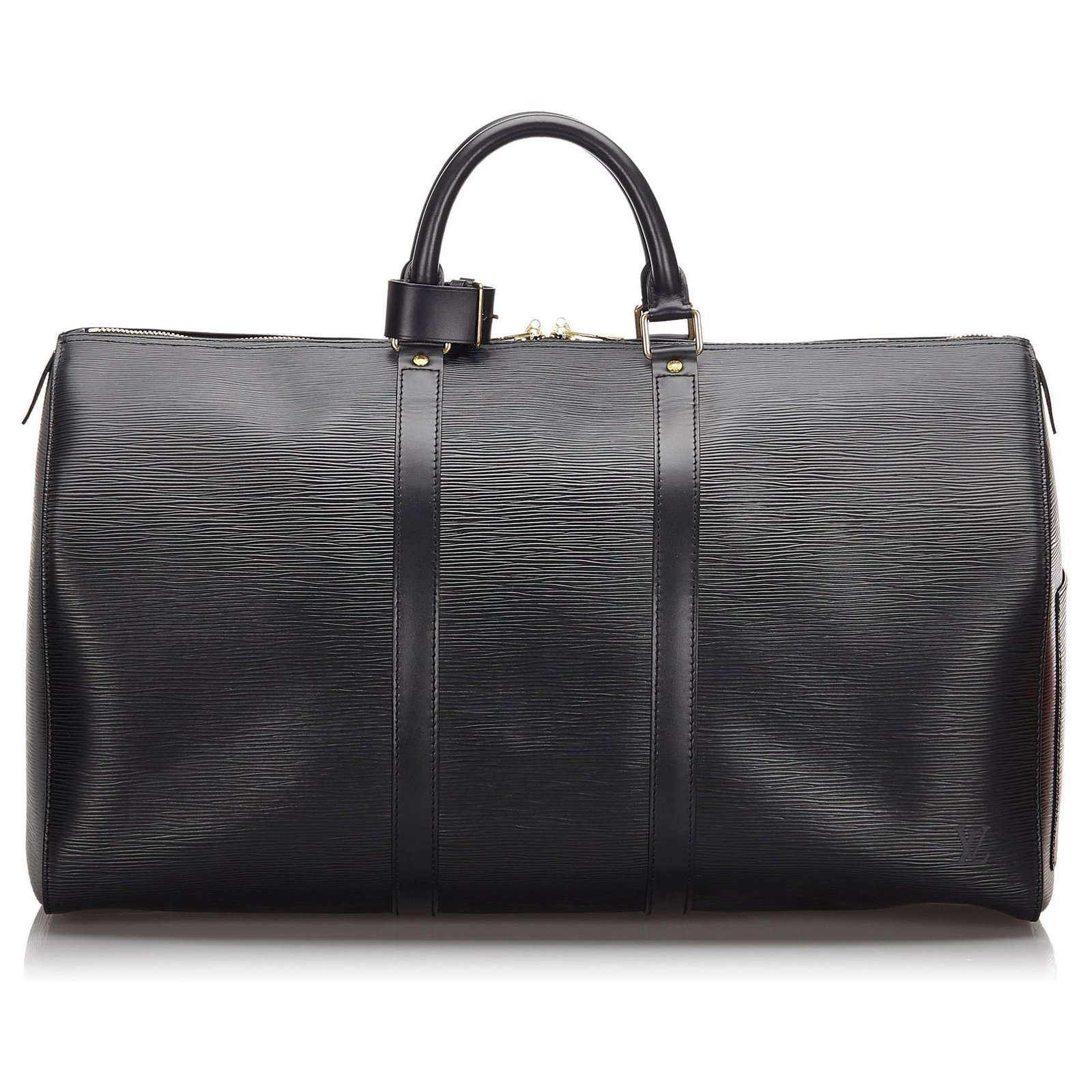 Sacs de voyage Louis Vuitton Louis Vuitton Black Epi Keepall 55 Cuir Noir ref.160035 - Joli Closet