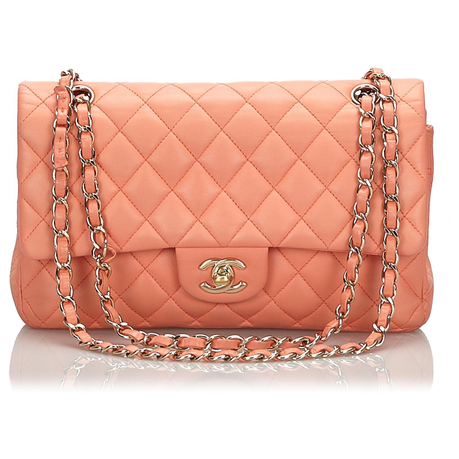 Chanel Orange Classic Medium Flap Bag mit Lammfellfutter