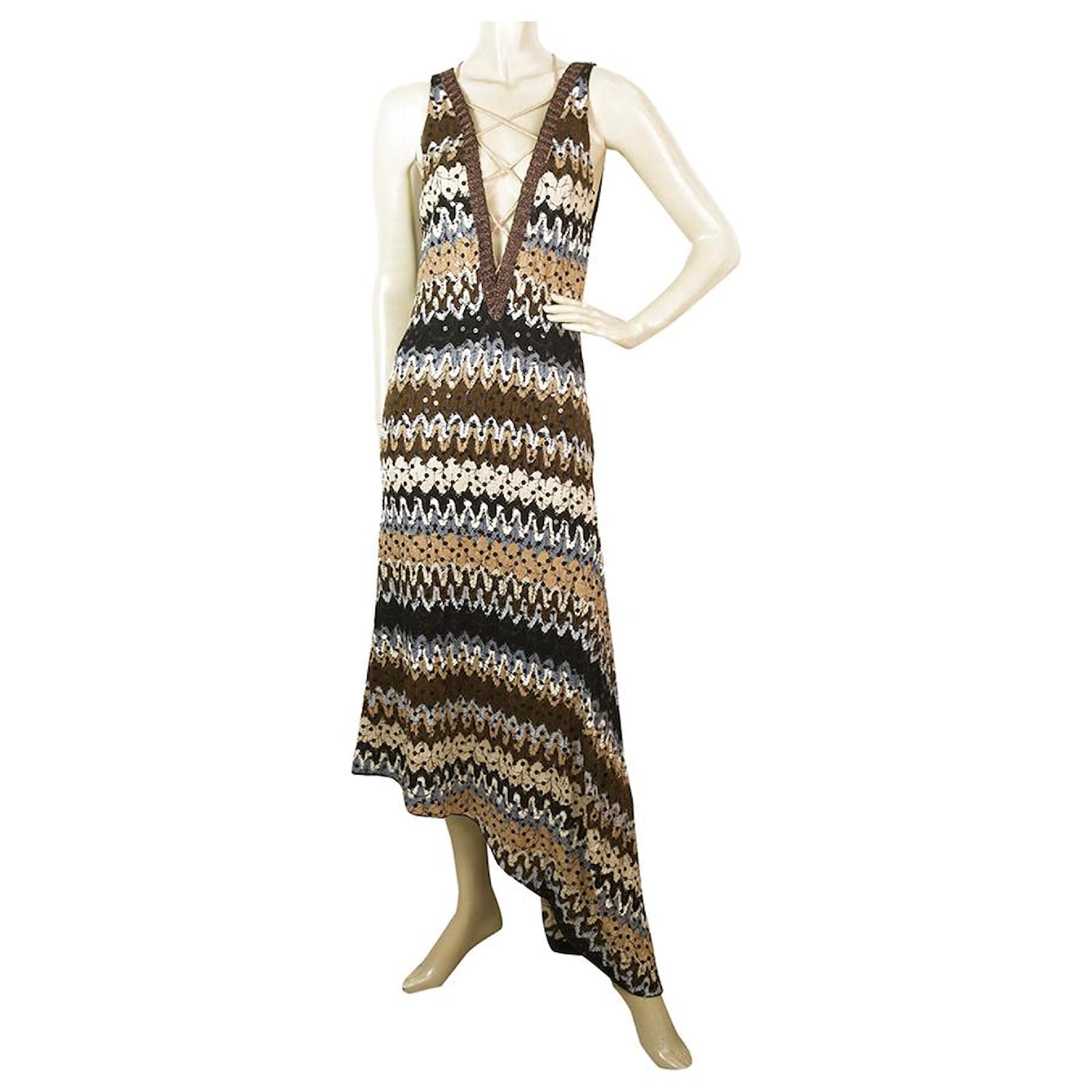 Missoni Robe longue asymétrique en maille de laine multicolore