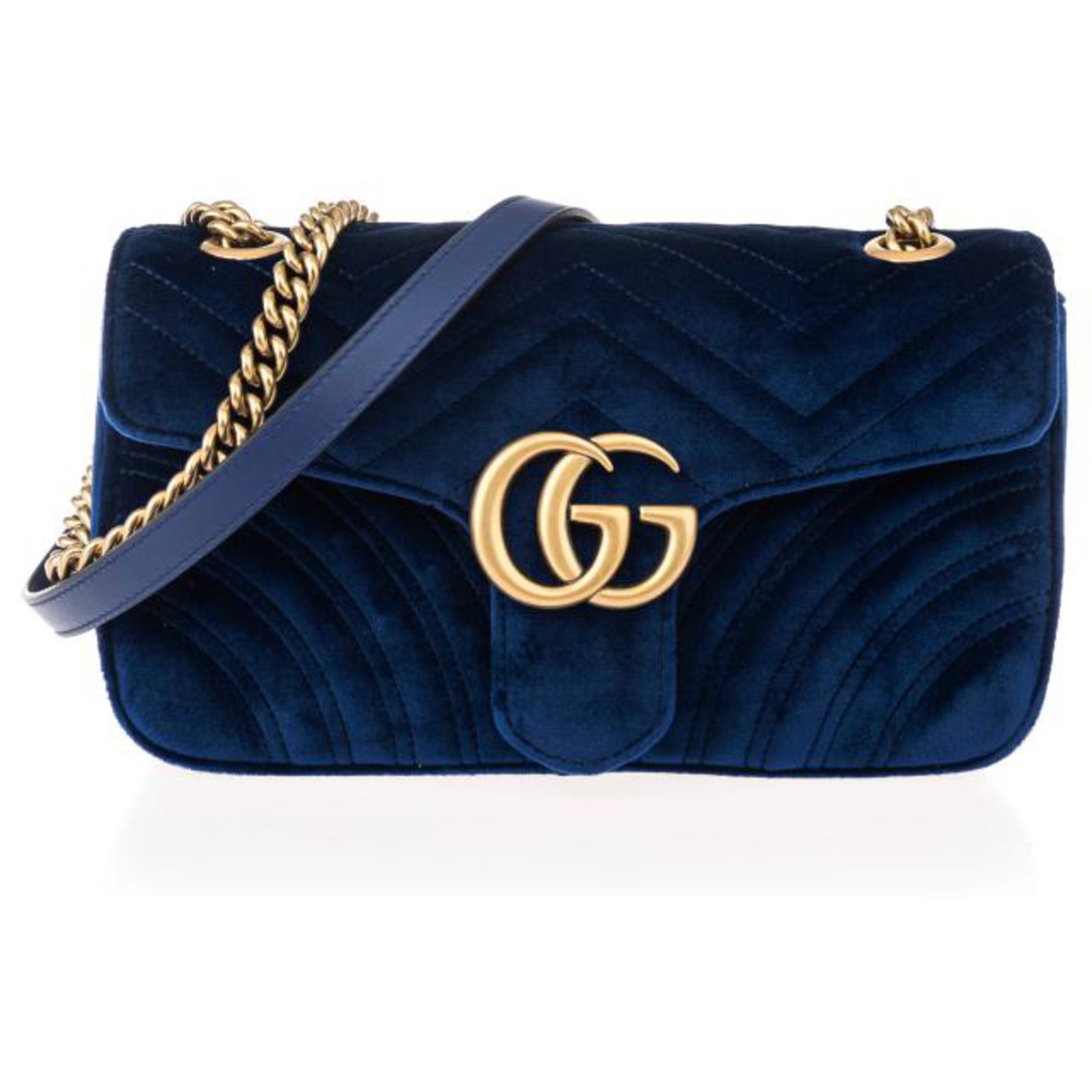 GUCCI 'GG MARMONT' QUILTED SHOULDER BAG brand new Blue Velvet ref.160947 -  Joli Closet