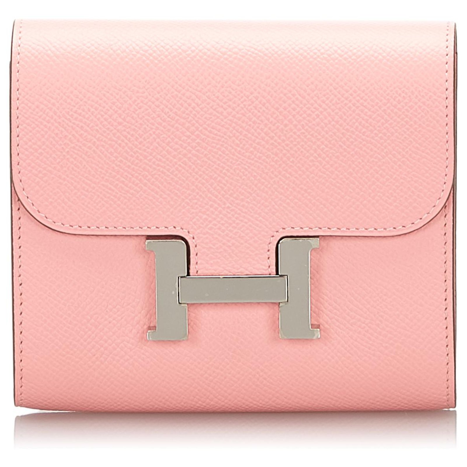 Hermès Hermes Pink Epsom Constance Compact Wallet Silvery Leather Metal  Pony-style calfskin ref.161824 - Joli Closet