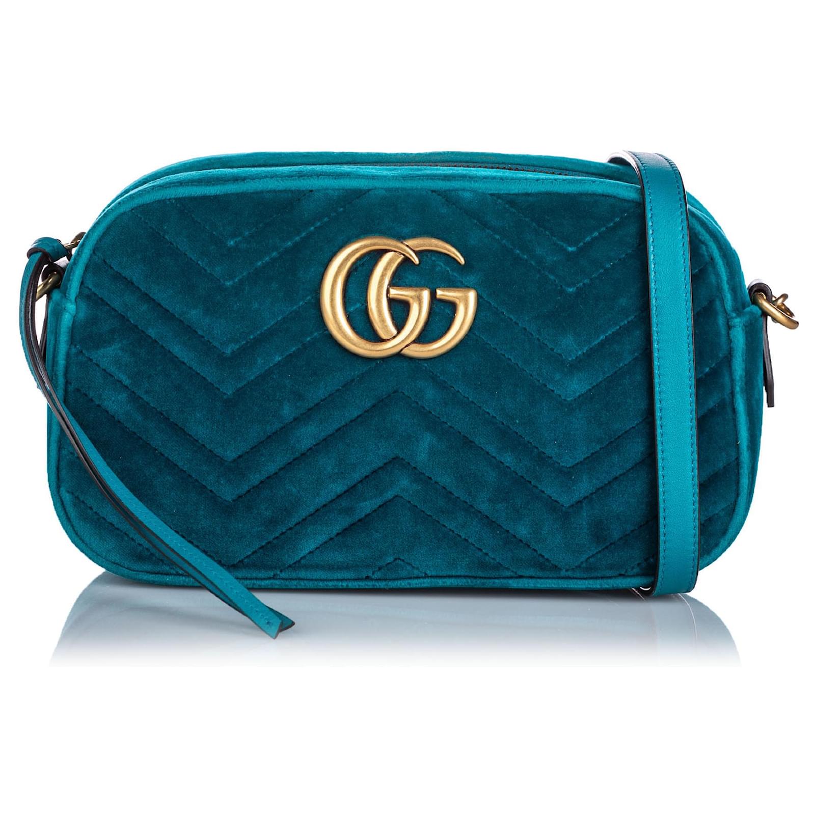 Borsa a tracolla Gucci Blue Velour Marmont Pelle Velluto Panno ref