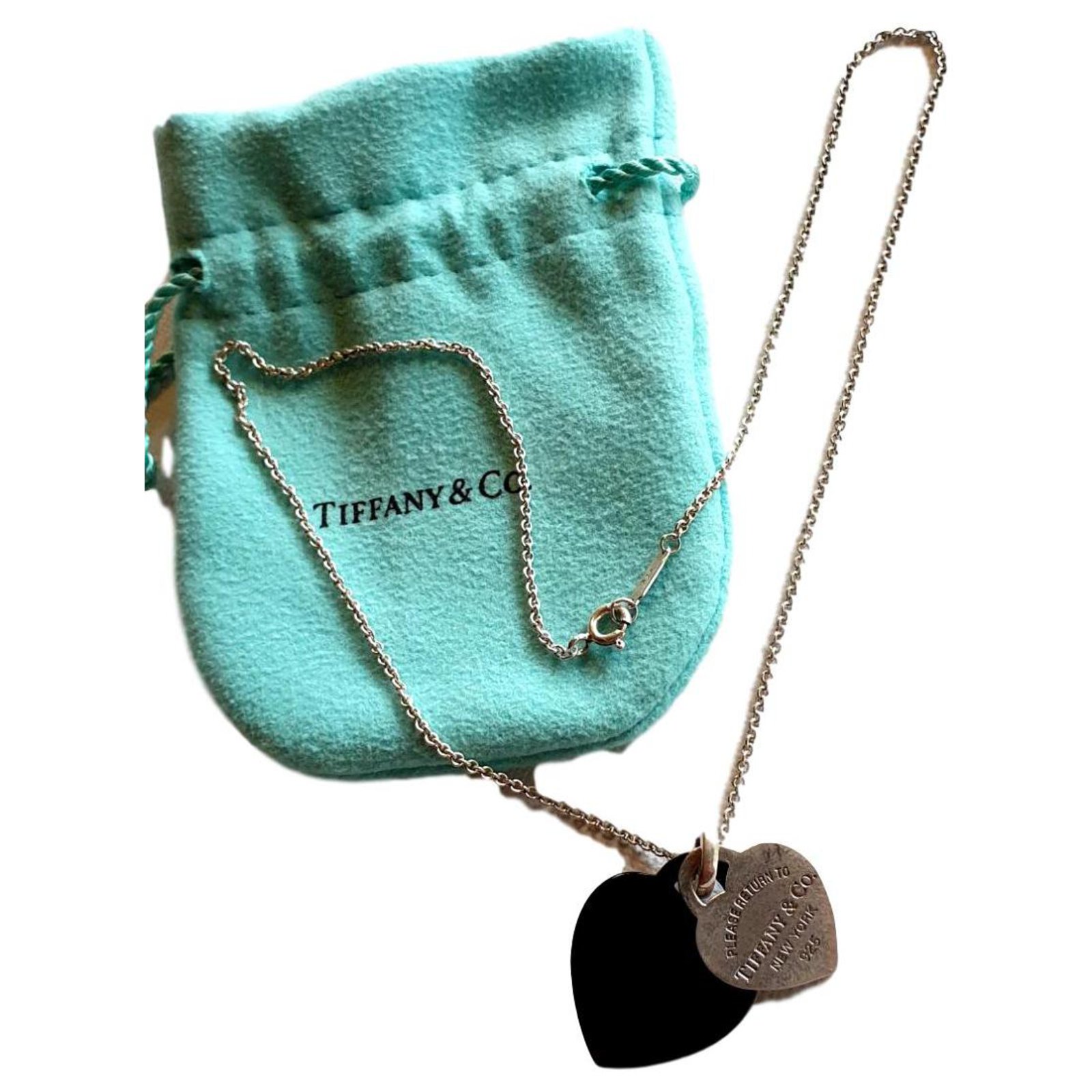 Tiffany & Co Large Carved Heart Silk Cord Necklace Pendant Silver CLEARANCE