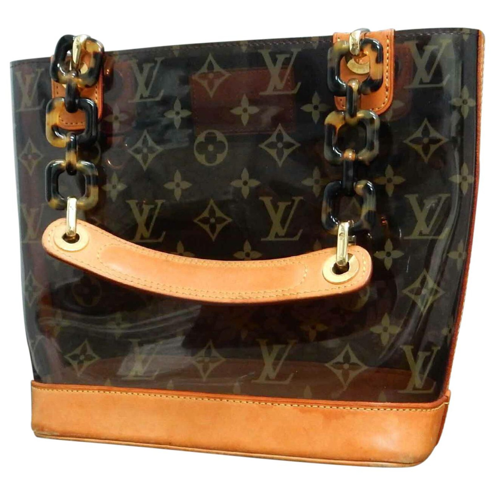 Louis+Vuitton+Cabas+Ambre+Top+Handle+Bag+PM+Brown+PVC for sale online