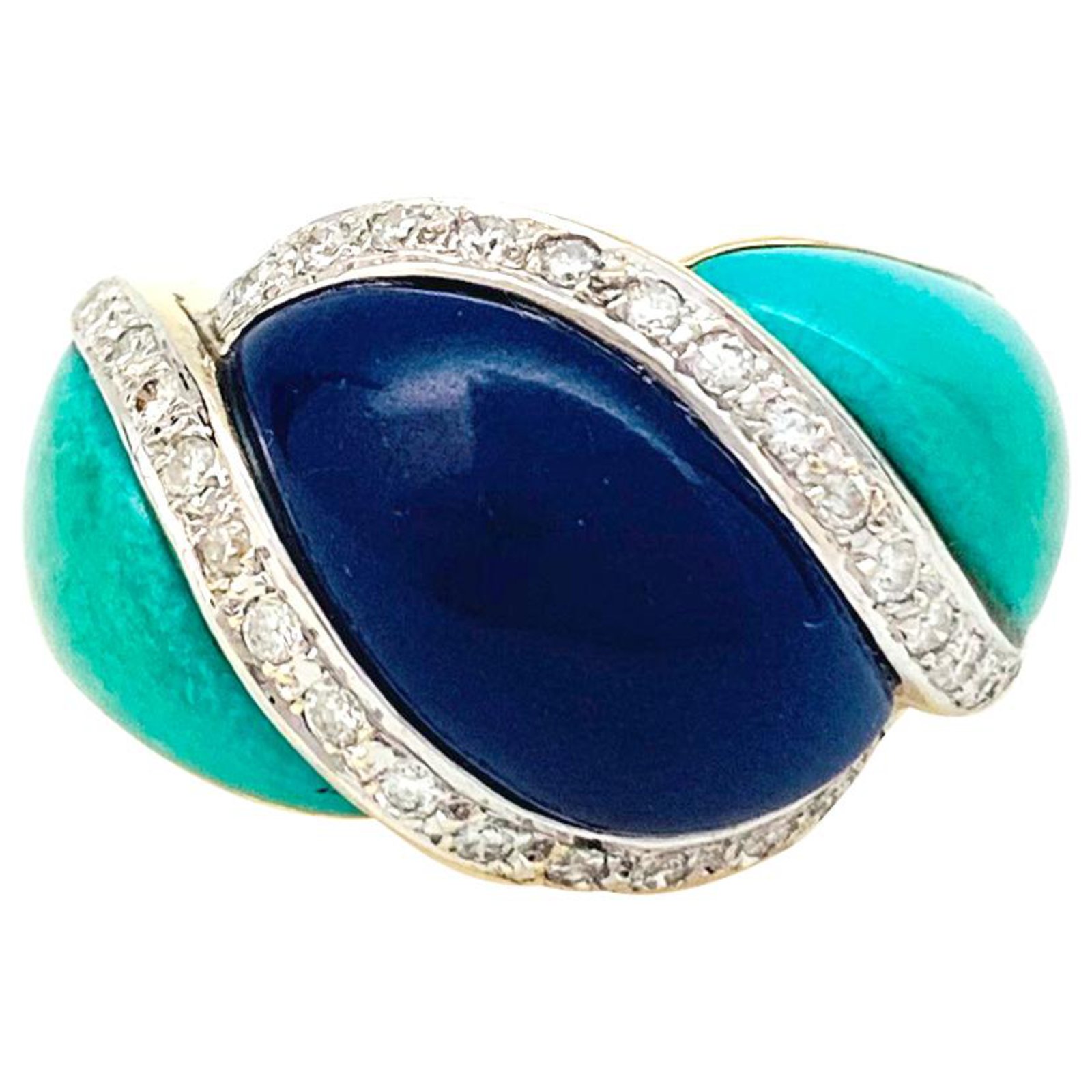 Bagues Bague en or jaune, lapis lazuli, turquoise et diamants. Autre,Or