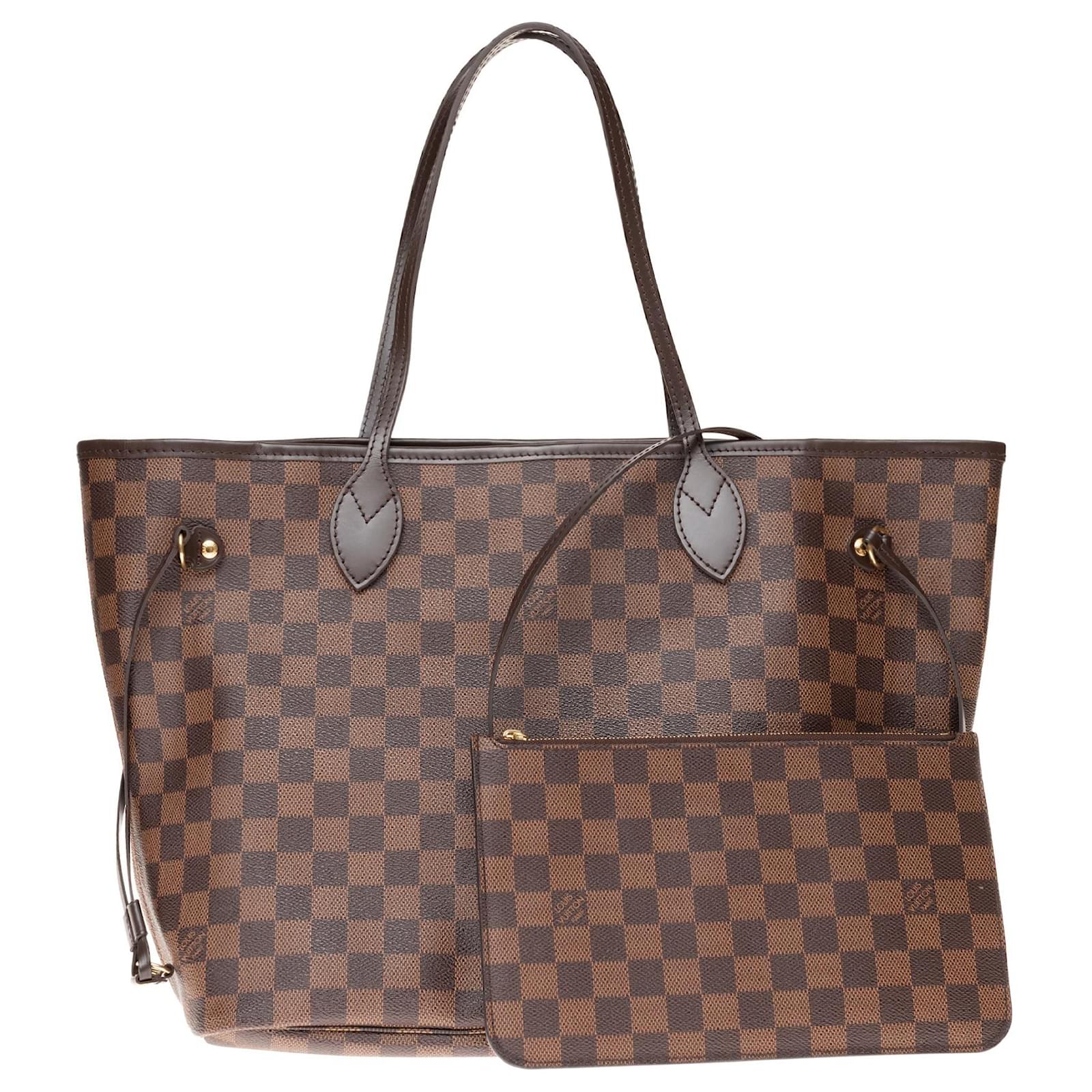 Louis Vuitton Neverfull MM tote in ebony checkerboard with clutch