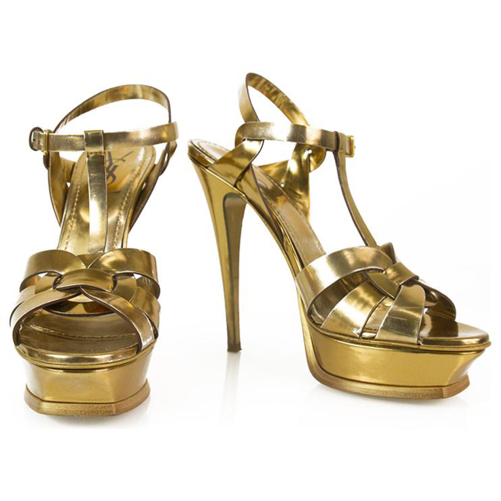 gold ysl heels