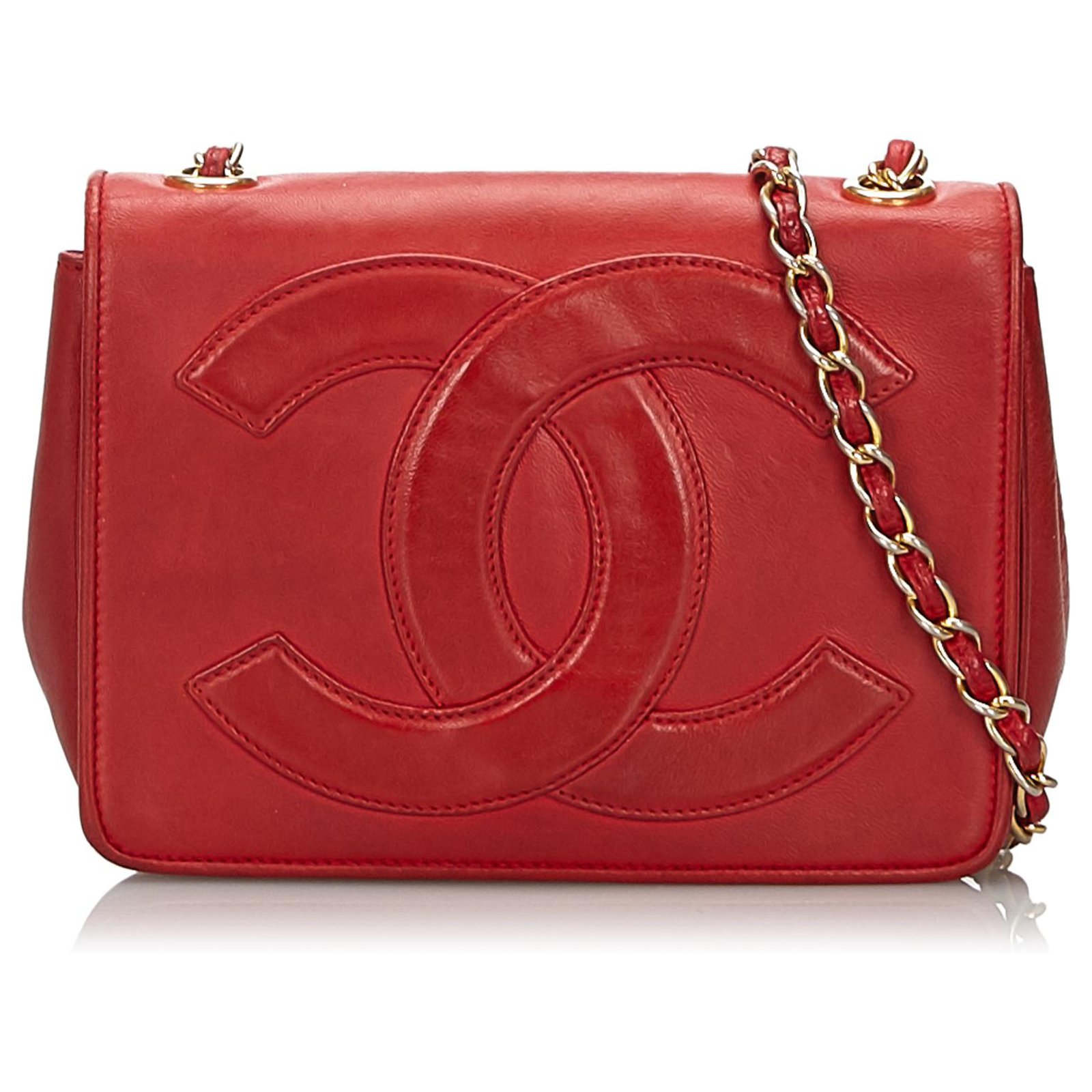 Chanel Red CC Lambskin Crossbody Bag Leather ref.163131 - Joli Closet