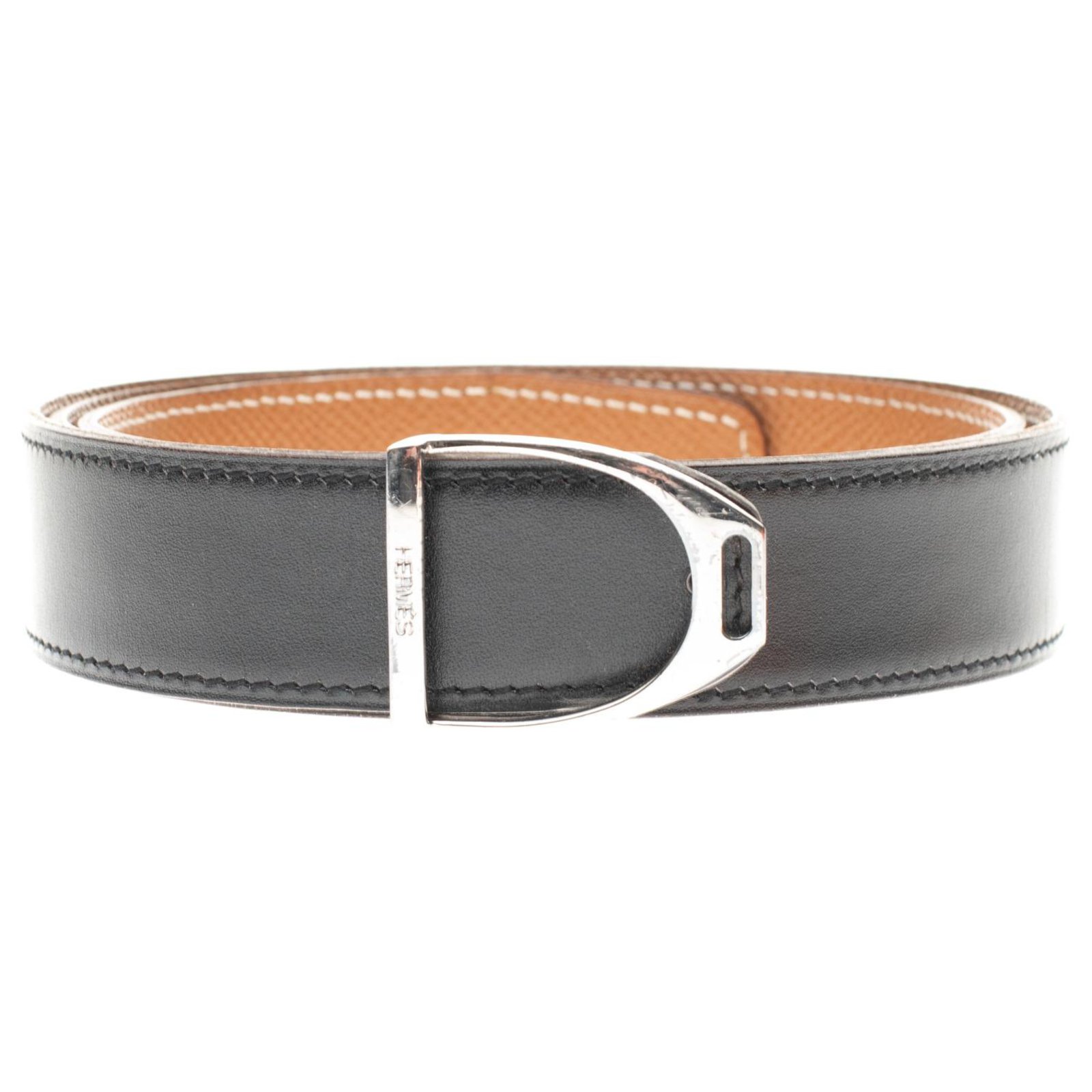 Etrier belt in black box leather 