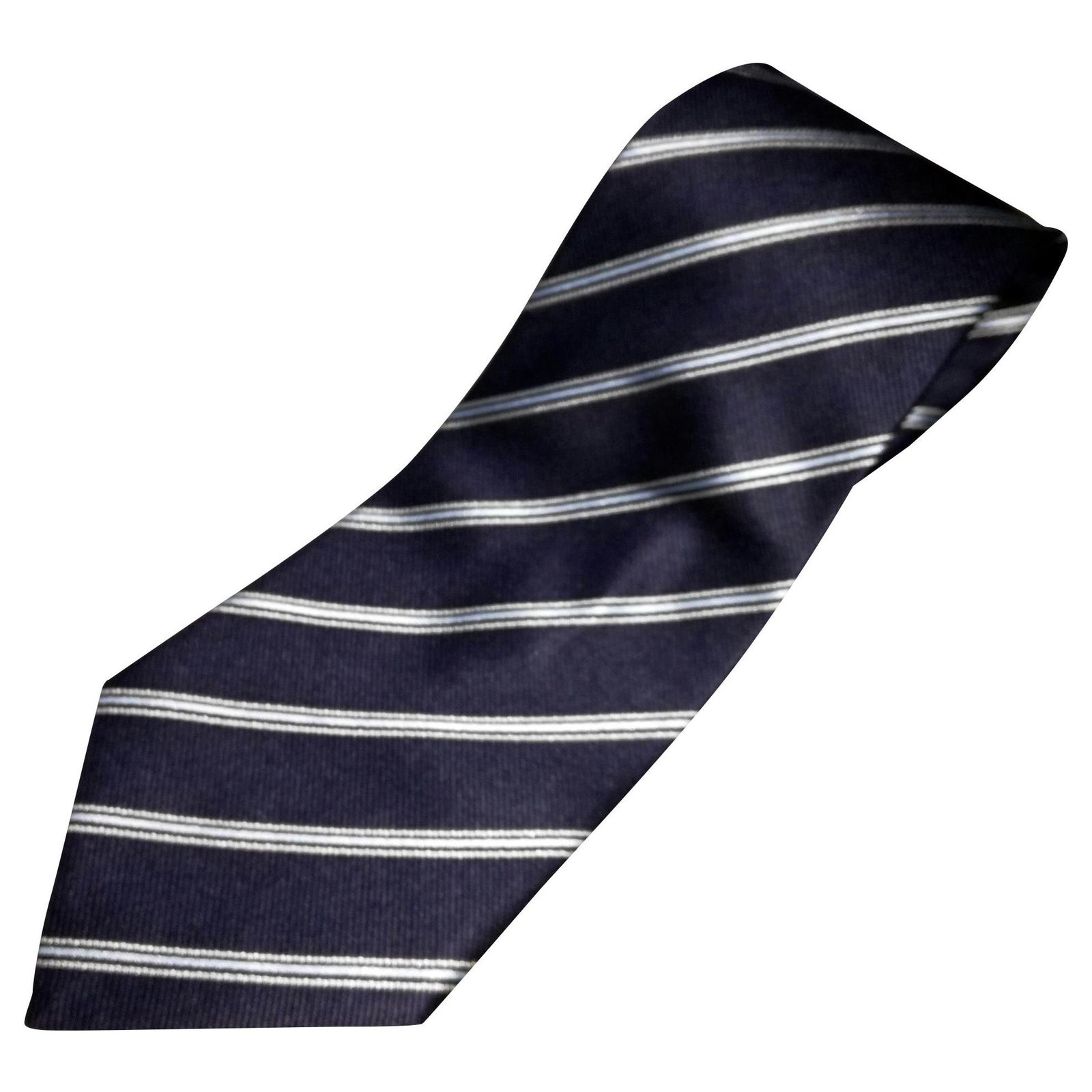 Giorgio Armani Cravatte Dark Blue Striped Silk Jacquard Traditional Neck Tie   - Joli Closet
