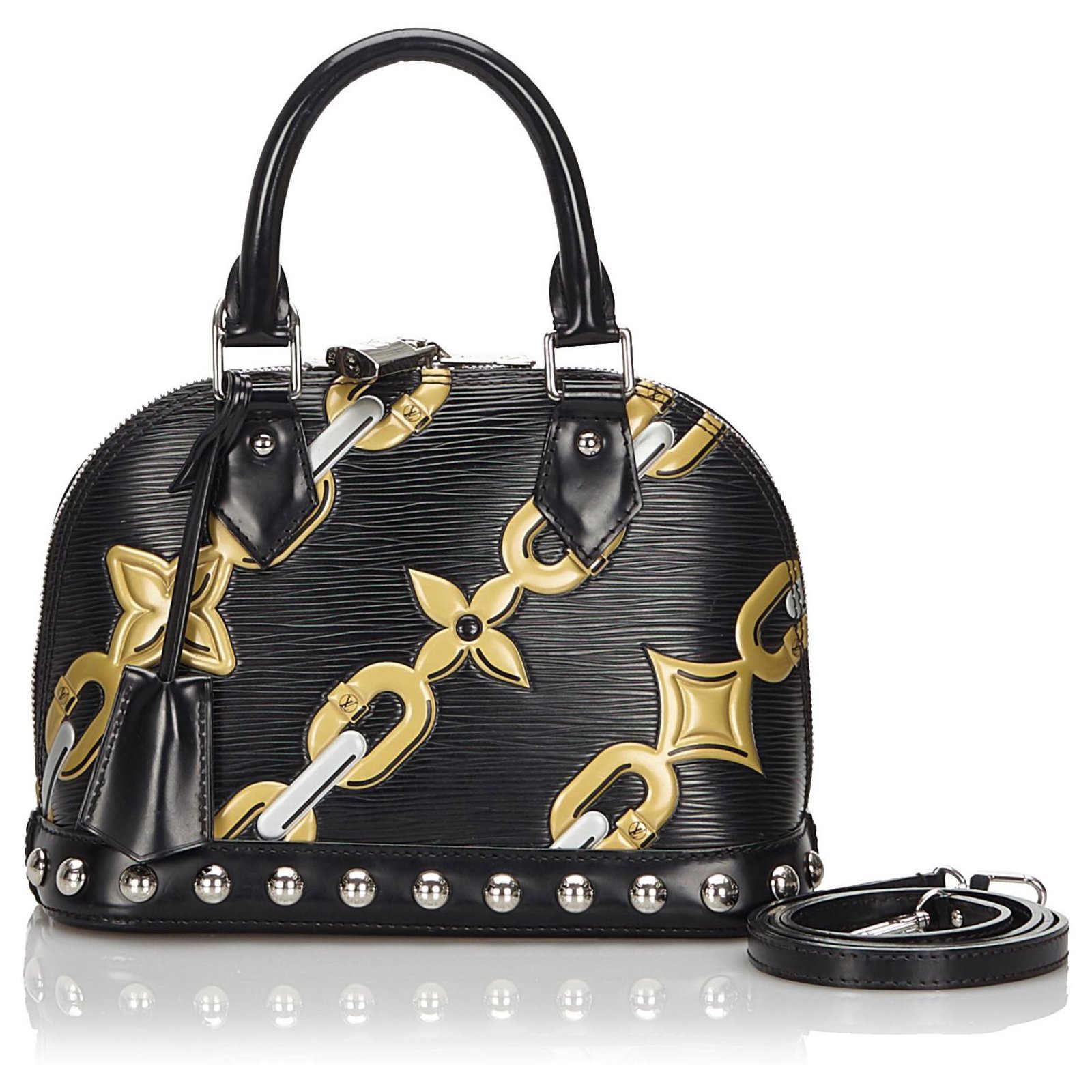 Louis Vuitton Black Epi Chain Flower Alma BB Golden Leather ref.164350 -  Joli Closet