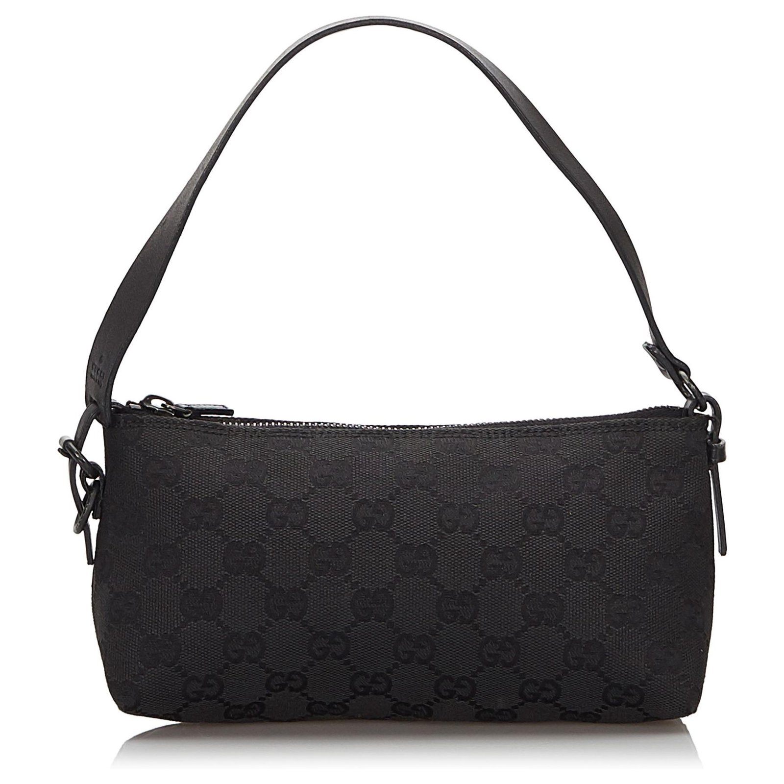 Gucci Black GG Canvas Baguette Leather Cloth Cloth ref.164437 - Joli Closet