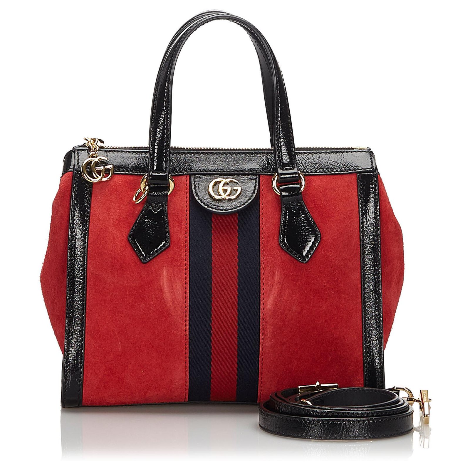 Gucci Ophidia Shoulder Bag Small red suede and black leather