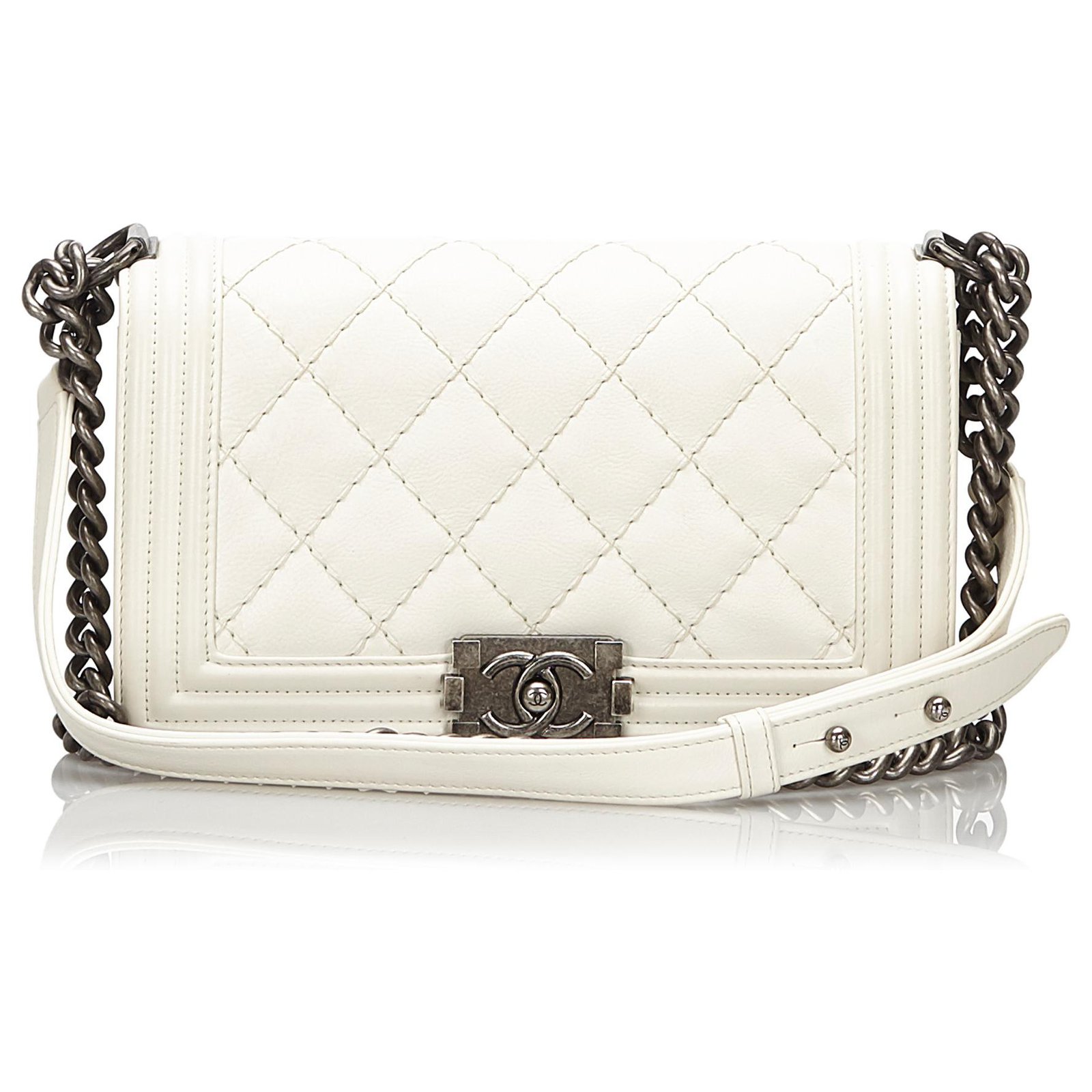 CHANEL Caviar Quilted Medium Boy Flap White 943988