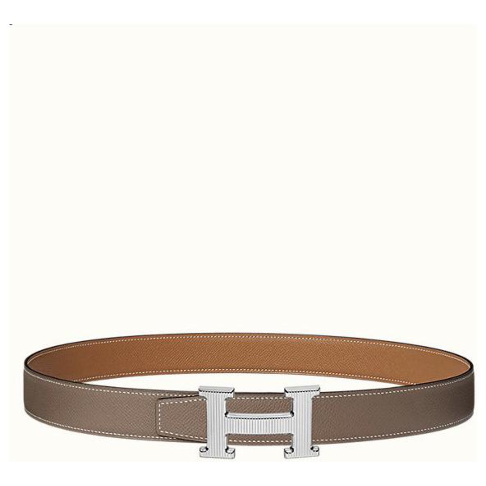 Hermès Reversible H belt Taupe Cognac Leather ref.164554 - Joli Closet