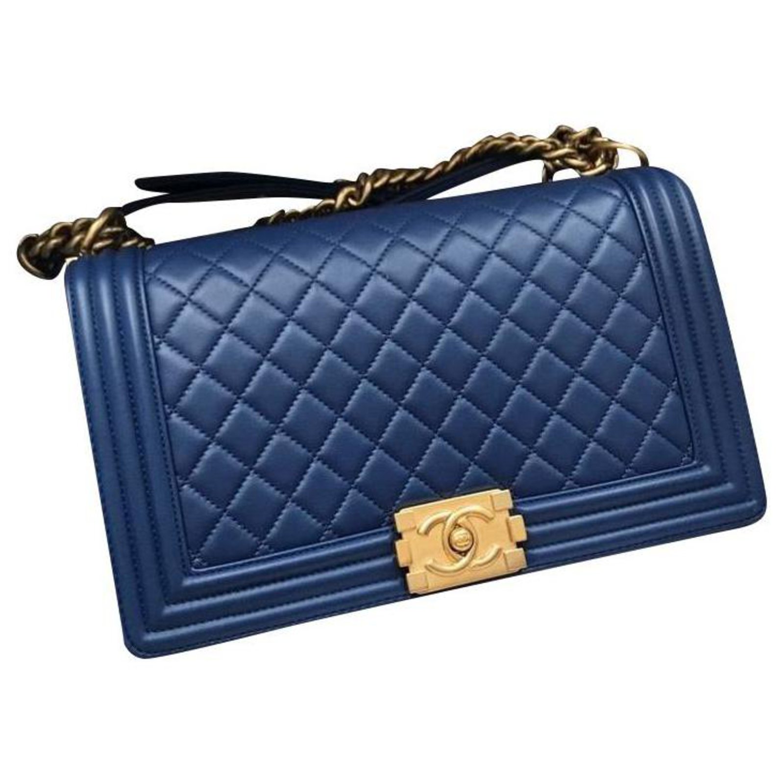 Chanel Boy Blue Lambskin Medium Quilted Flap Bag Gold Hardware Golden Dark blue  Leather ref.164735 - Joli Closet