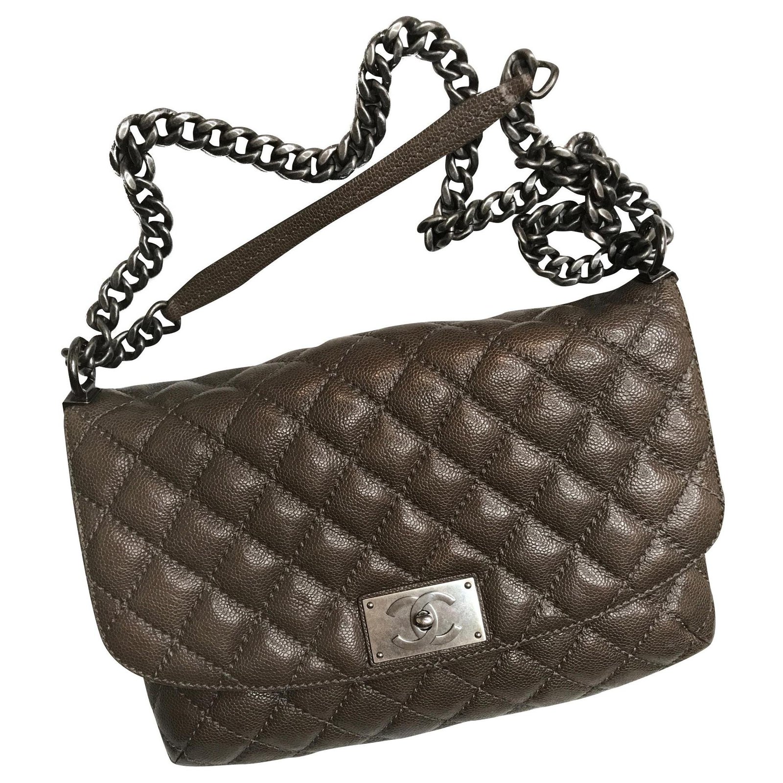 Chanel Jumbo Flap Bag in caviar Brown Taupe Dark grey Leather ref.164943 -  Joli Closet